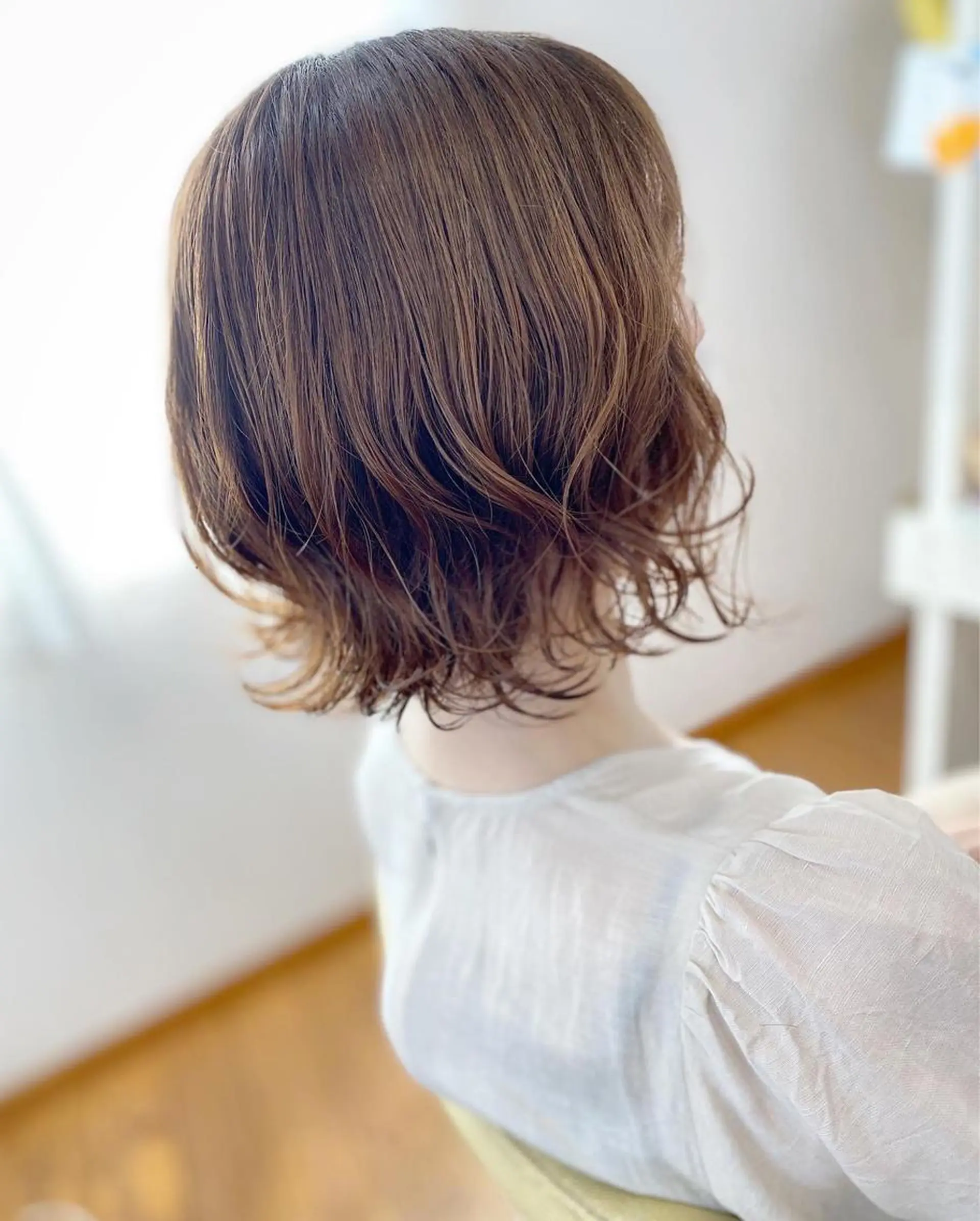 ミディアム カラー パーマ ミディアムパーマ ボブ デジタルパーマ 荒木 ひろかのヘアスタイル