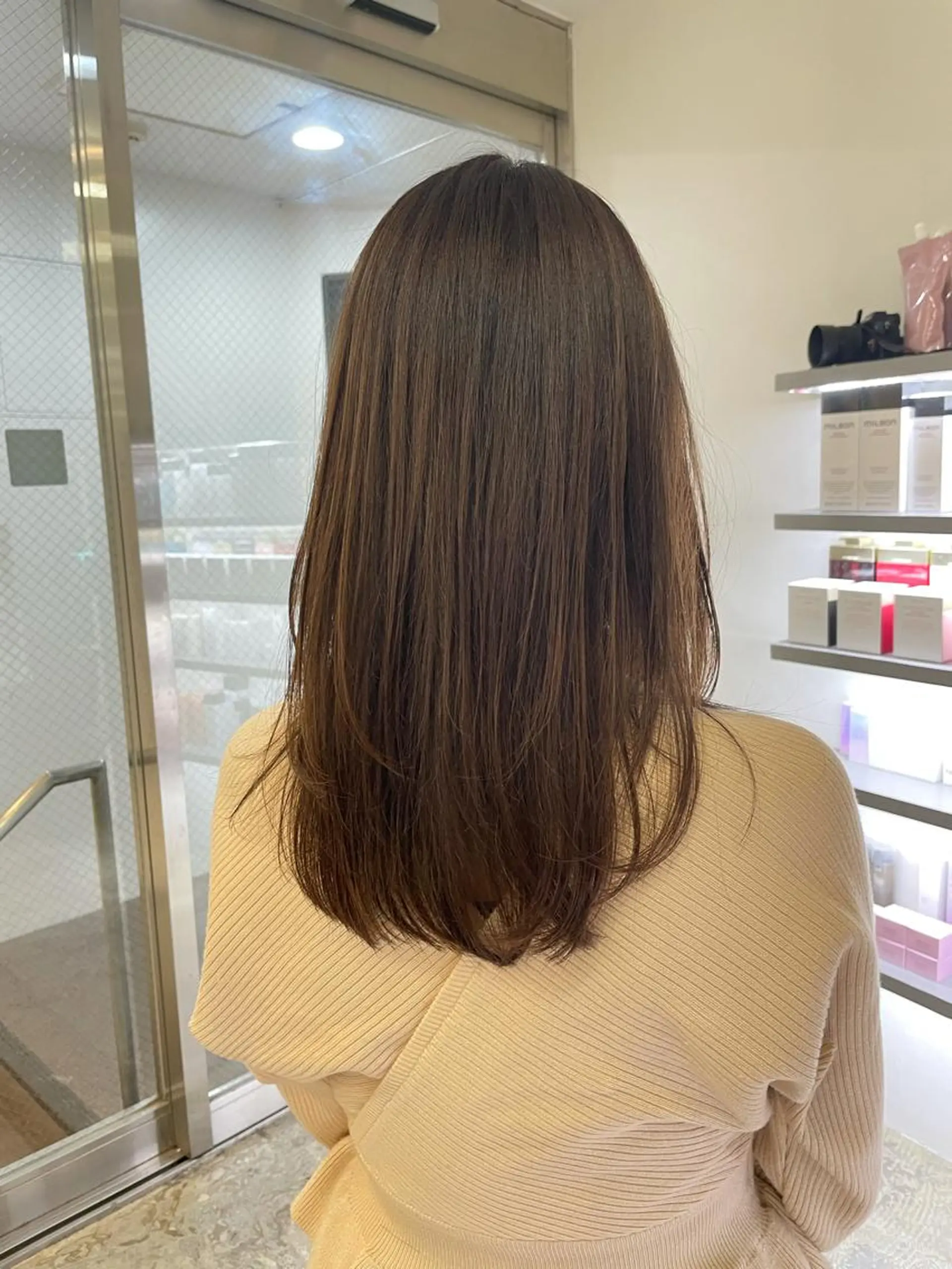 セミロング レイヤーカット 透明感カラー 大人グレージュ有村のヘアスタイル