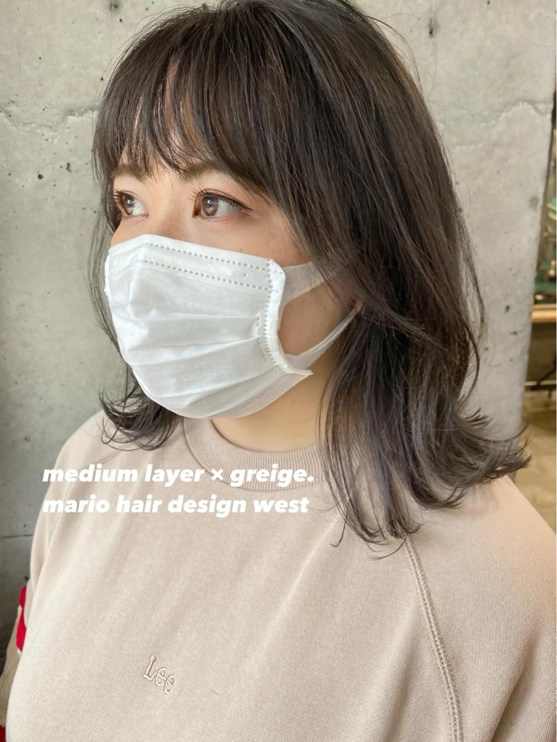ミディアム カラー ミディアムレイヤー アッシュ アッシュグレー アッシュグレージュ 透明感カラー 竹嶌 健吾のヘアスタイル
