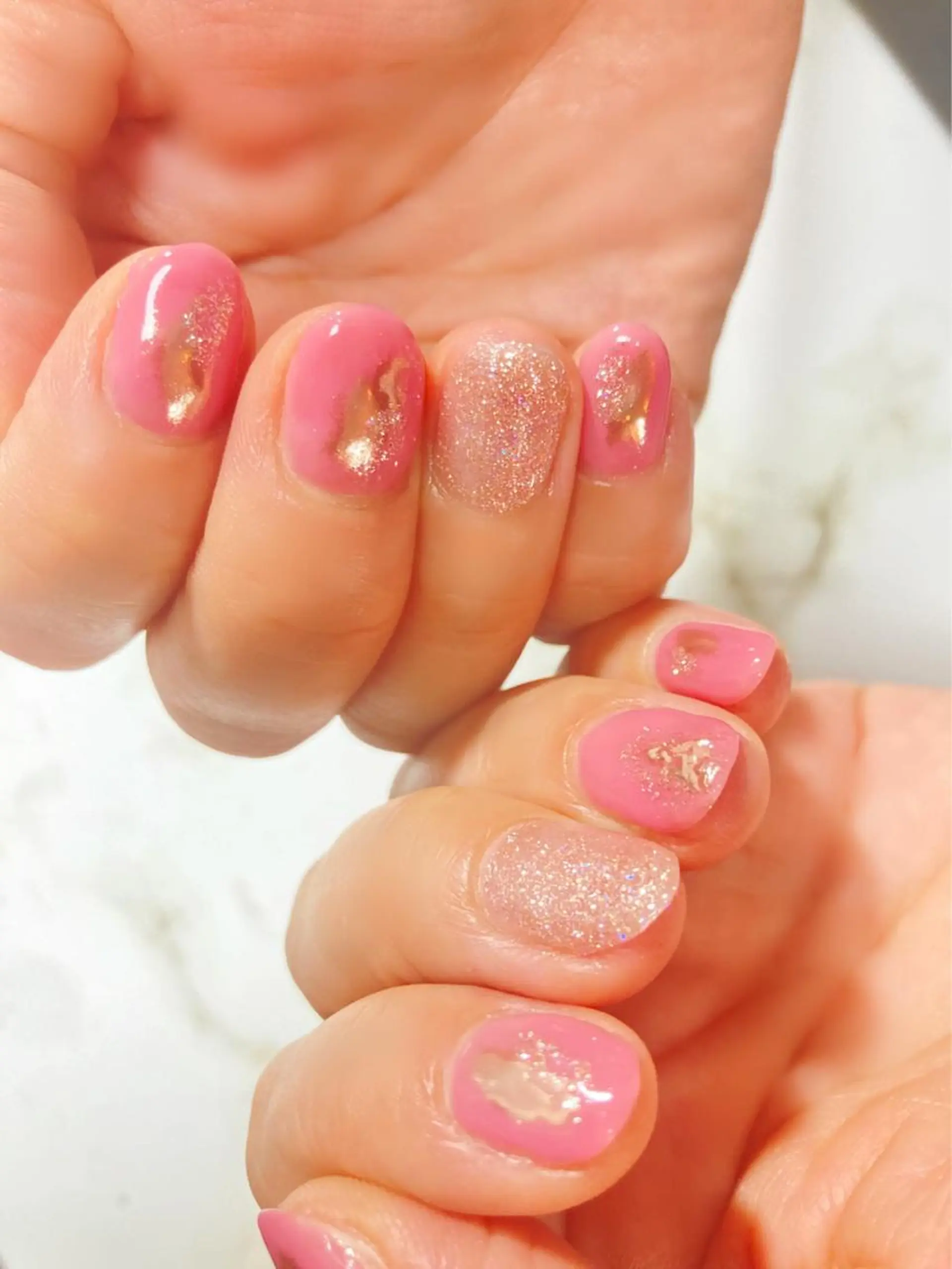 ネイル ラメ(グリッター) ミラーネイル ピンク MonFavori 坂田のネイルデザイン