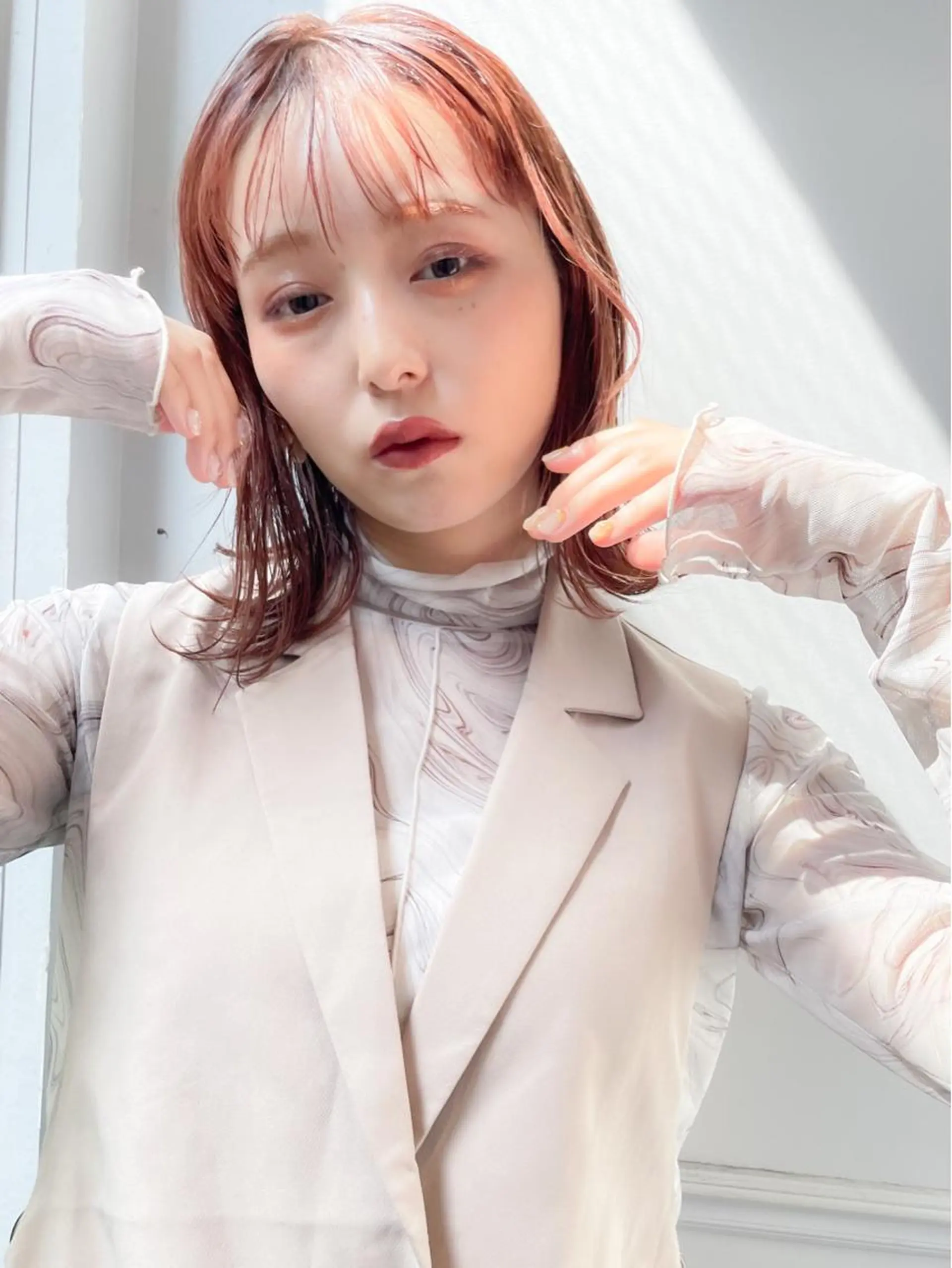 ミディアム カラー 切りっぱなしボブ ベージュカラー ピンクカラー ピンクベージュ ボブ カット ヘアカラー ✨カラー支持No.1 🧸ワキ カナコ🧸のヘアスタイル