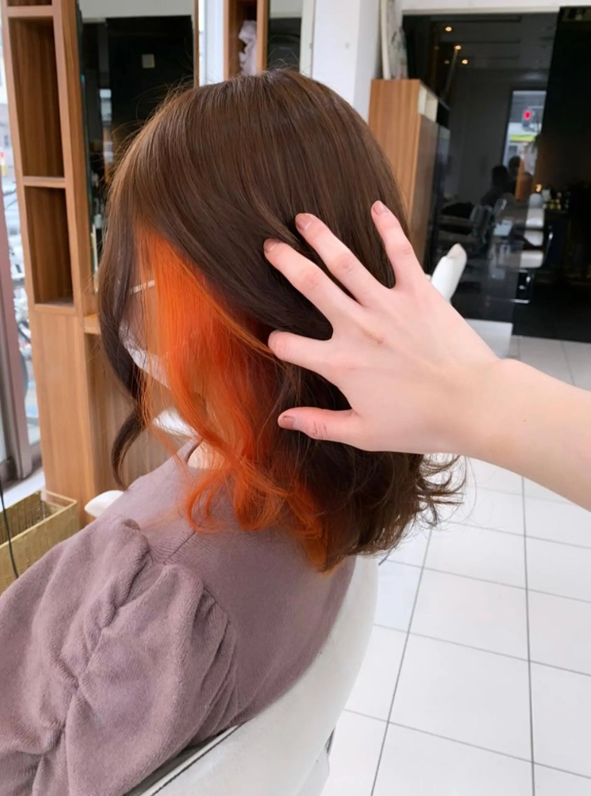 ミディアム カラー 脱白髪染め美容師 竹内涼乃のヘアスタイル
