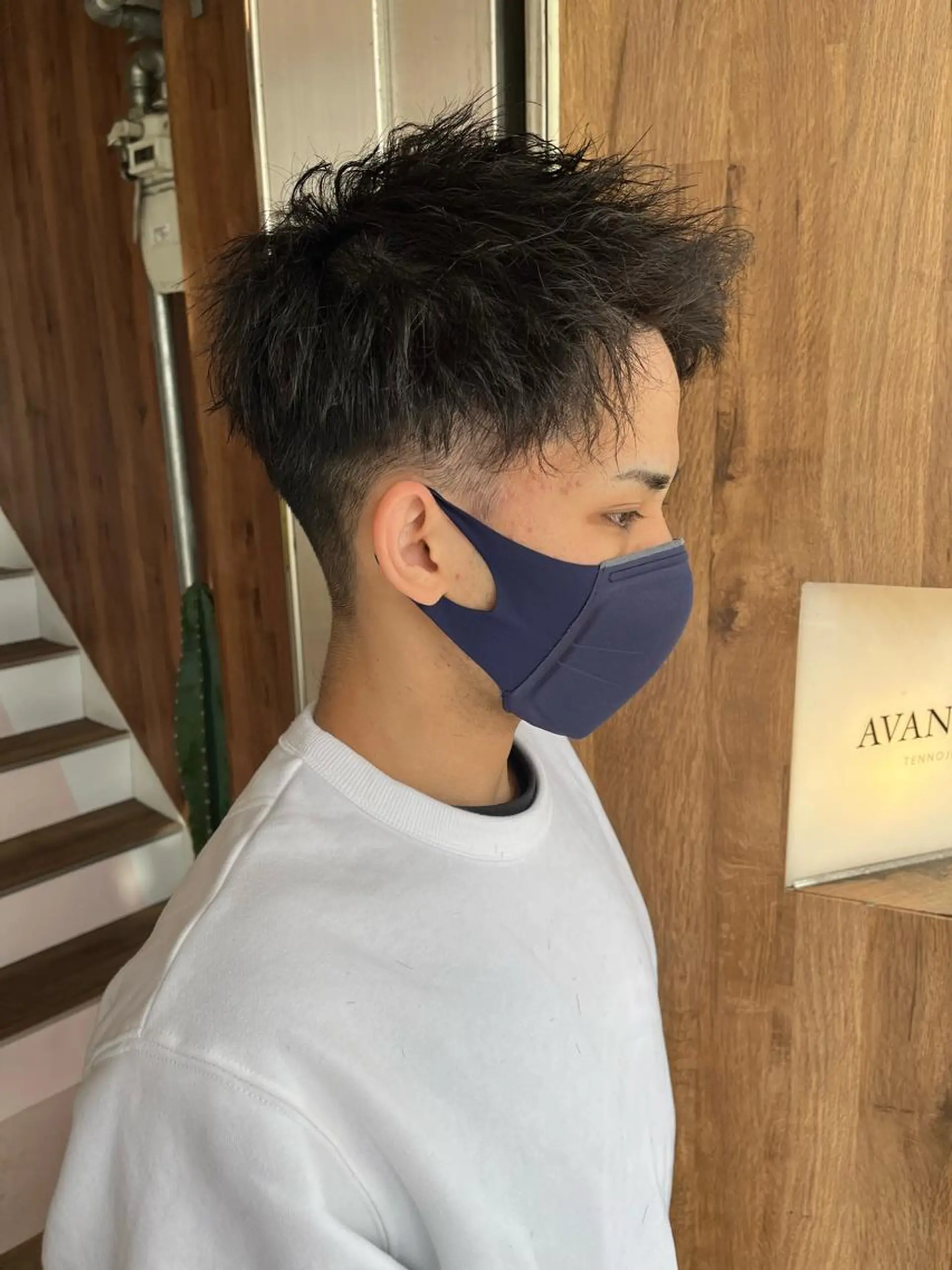 ショート パーマ メンズ アップバング ツーブロック 刈り上げ カット パーマ AVANCE.難波 店長 松元のヘアスタイル