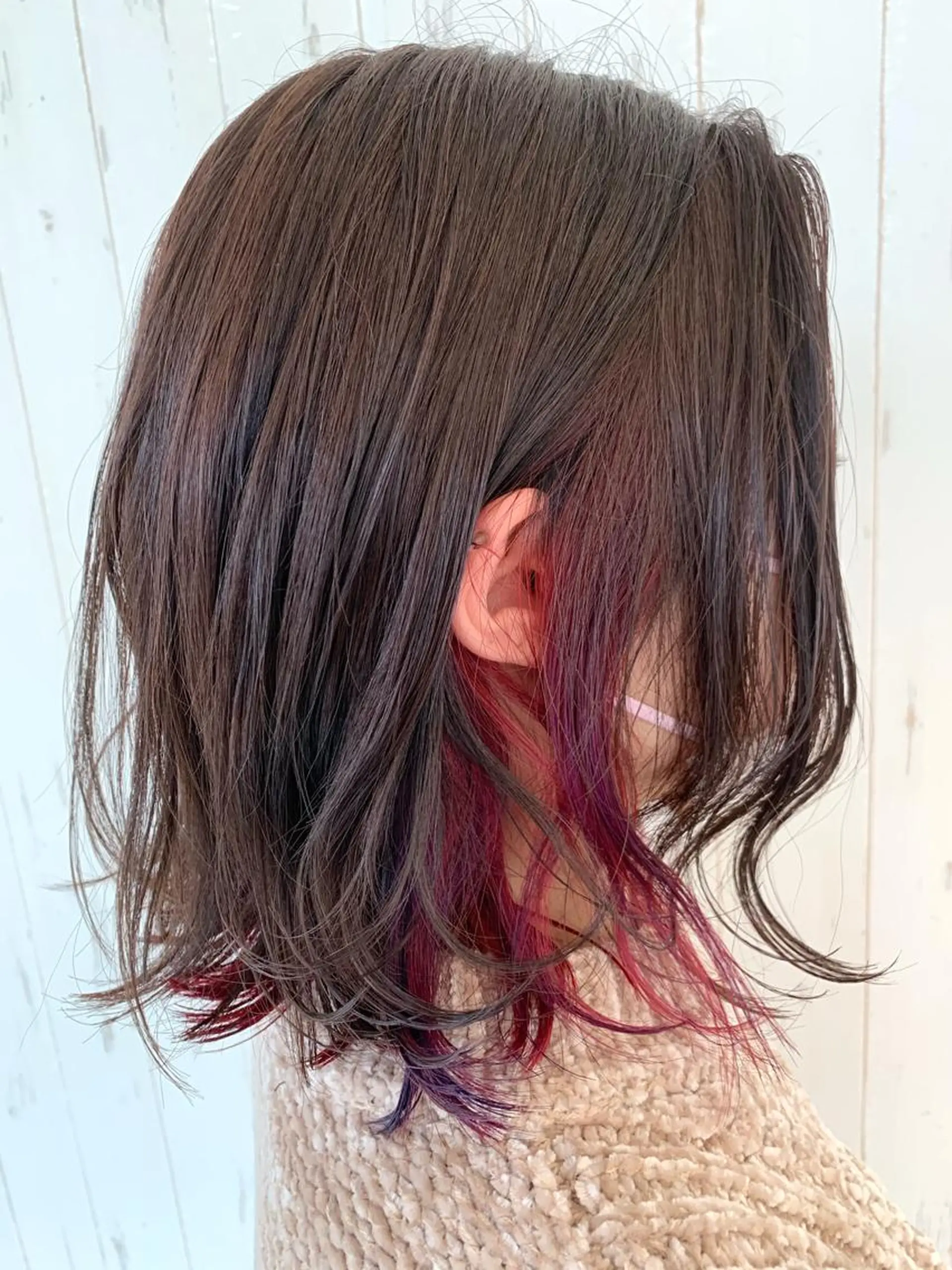 ミディアム カラー インナーカラー レッドカラー ボブ ヘアカラー トリートメント 髪質改善/ハイライト 小林秀樹のヘアスタイル