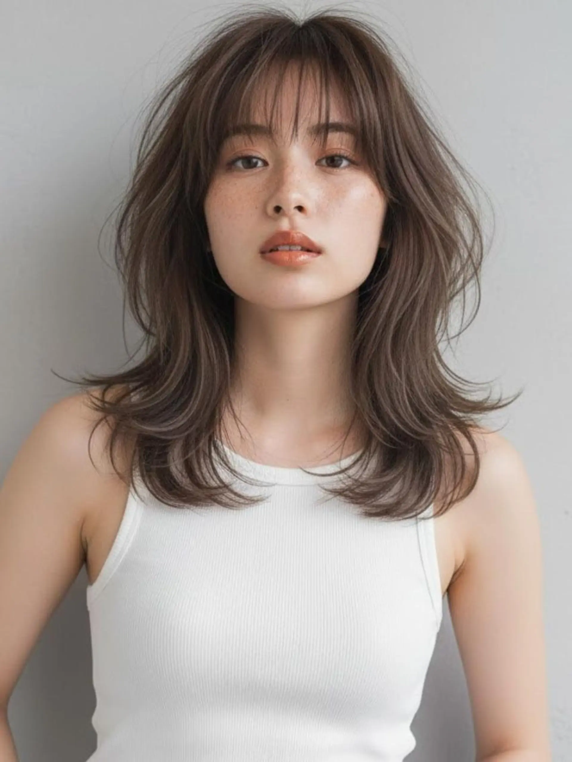 ミディアム カラー 透明感カラー グレージュ レイヤーカット カット ヘアカラー ヘアサロンM渋谷 カットカラーブリーチのヘアスタイル