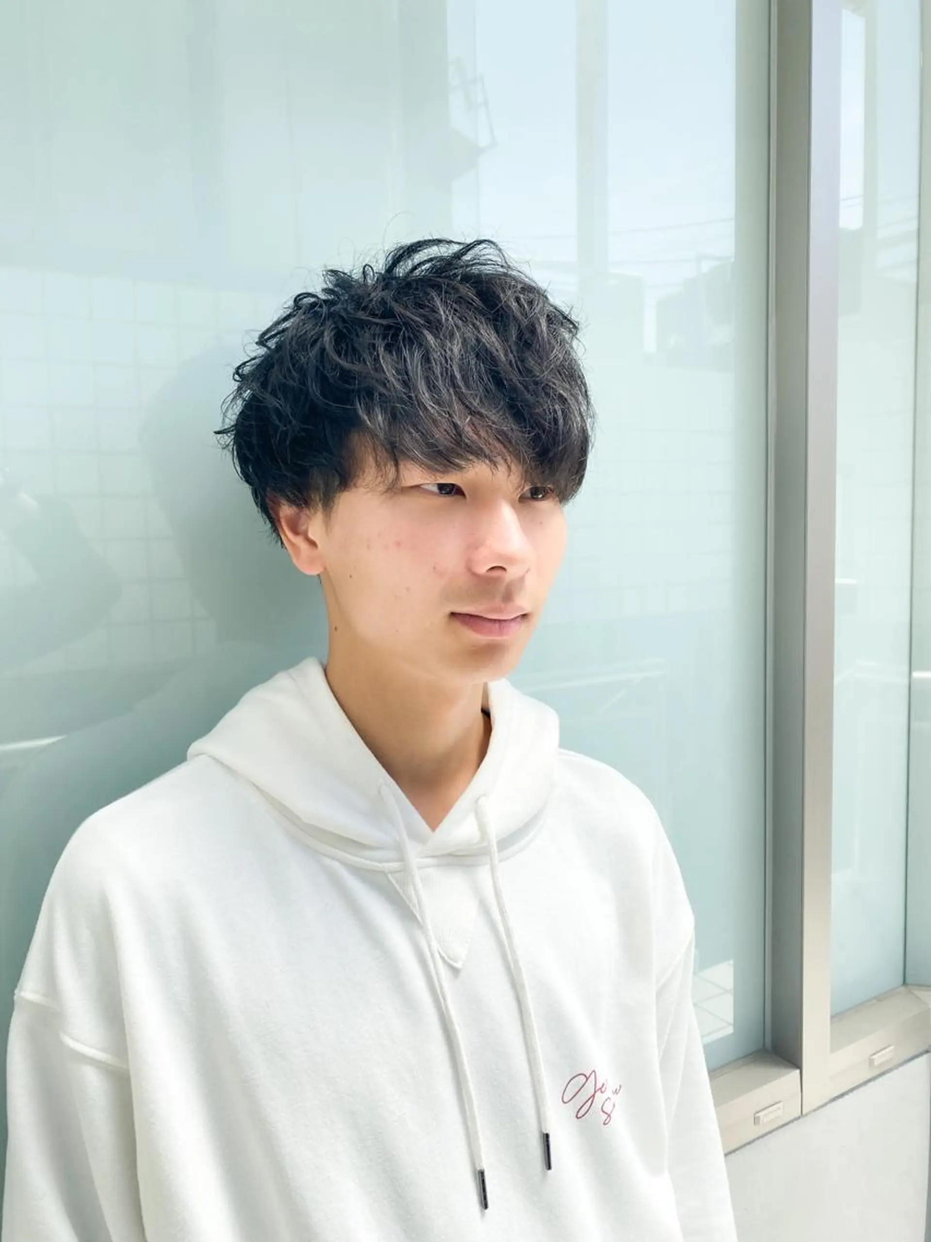 ショート パーマ メンズ 白髪ボカシカラー /骨格に合わせカットのヘアスタイル