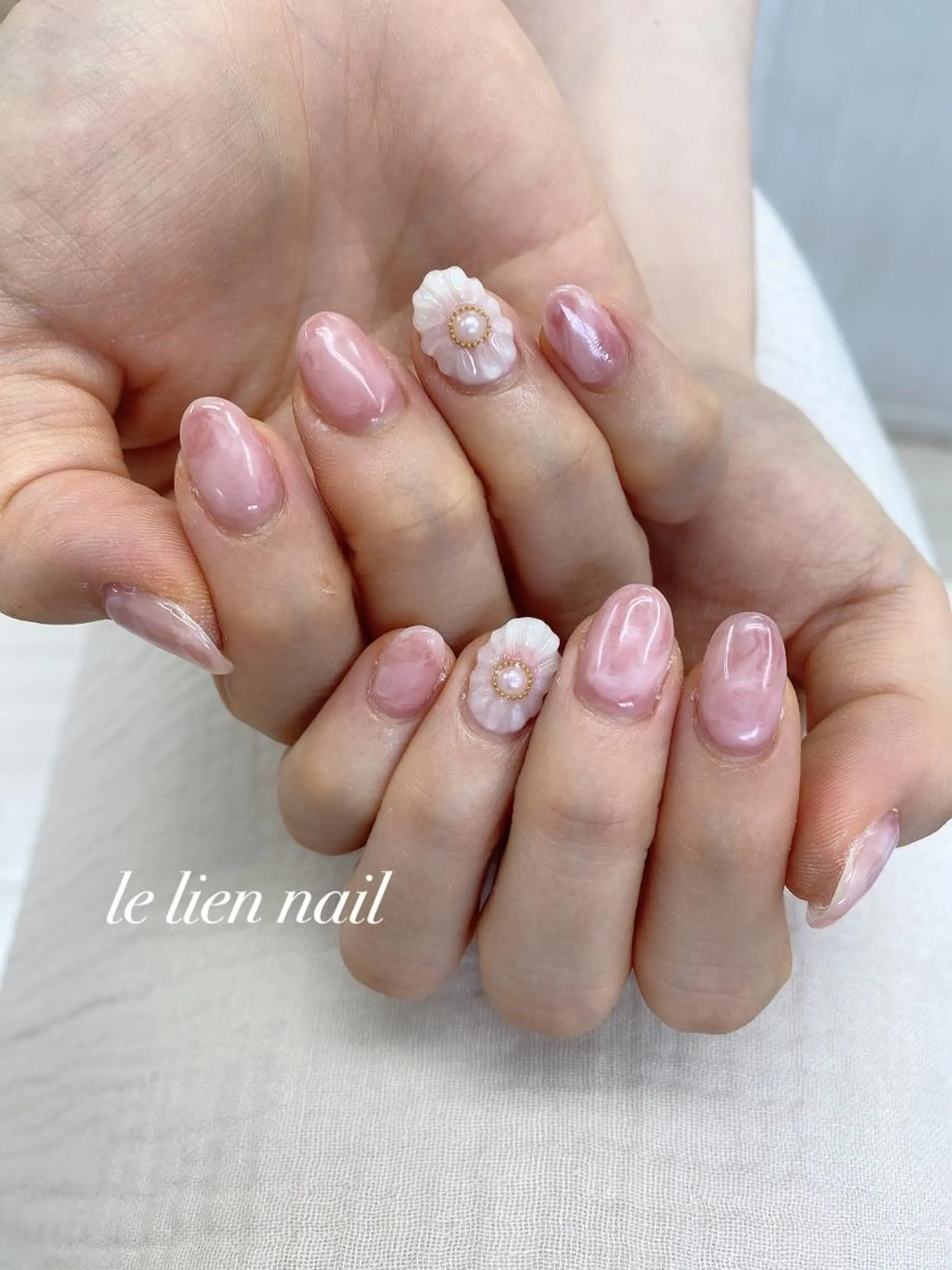 ネイル アートネイル 大理石ネイル(マーブル) ピンク le lien nailのネイルデザイン
