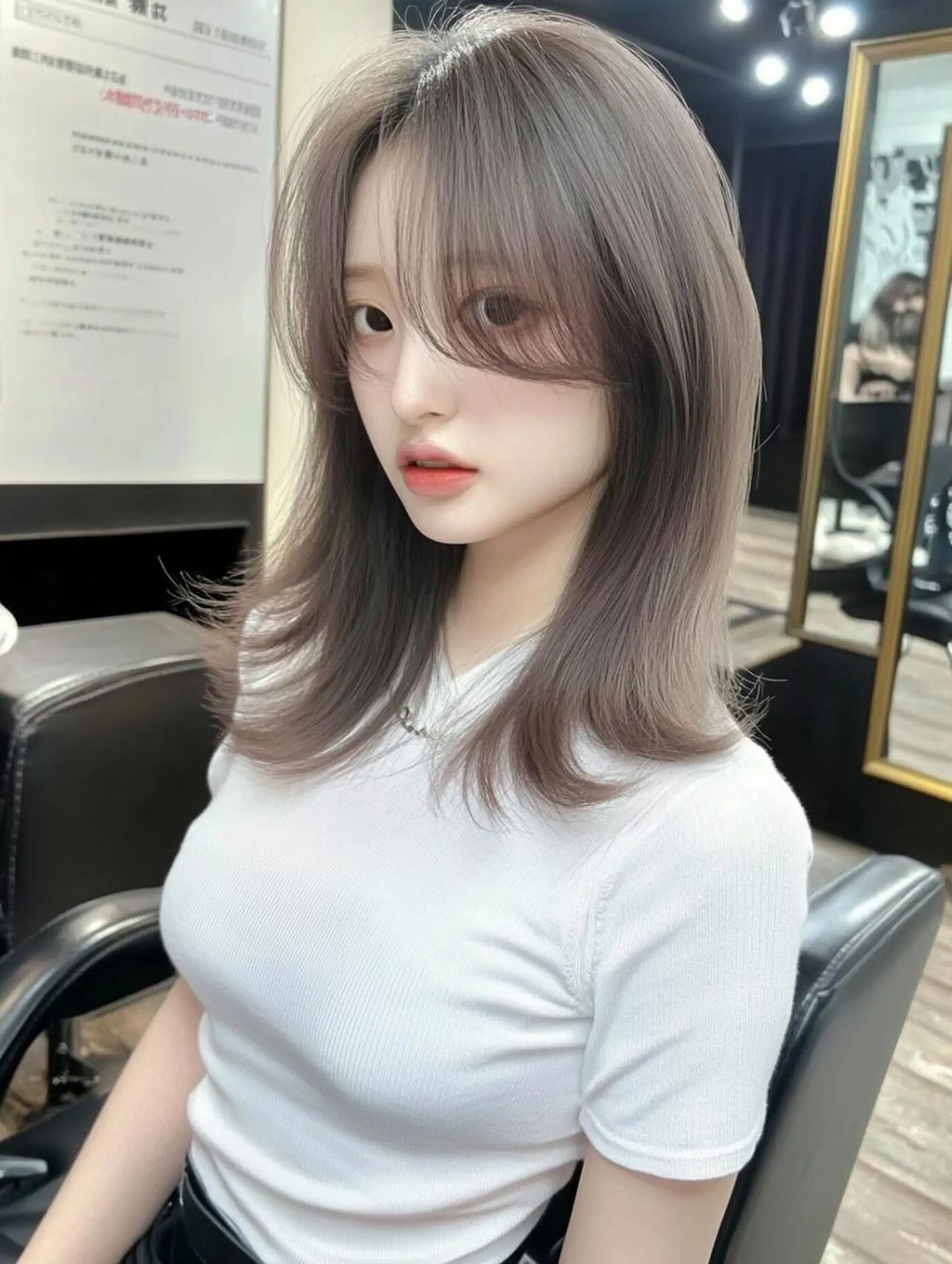 カラー 韓国ヘア/ブリーチ無 しWカラー/オリーブのヘアスタイル