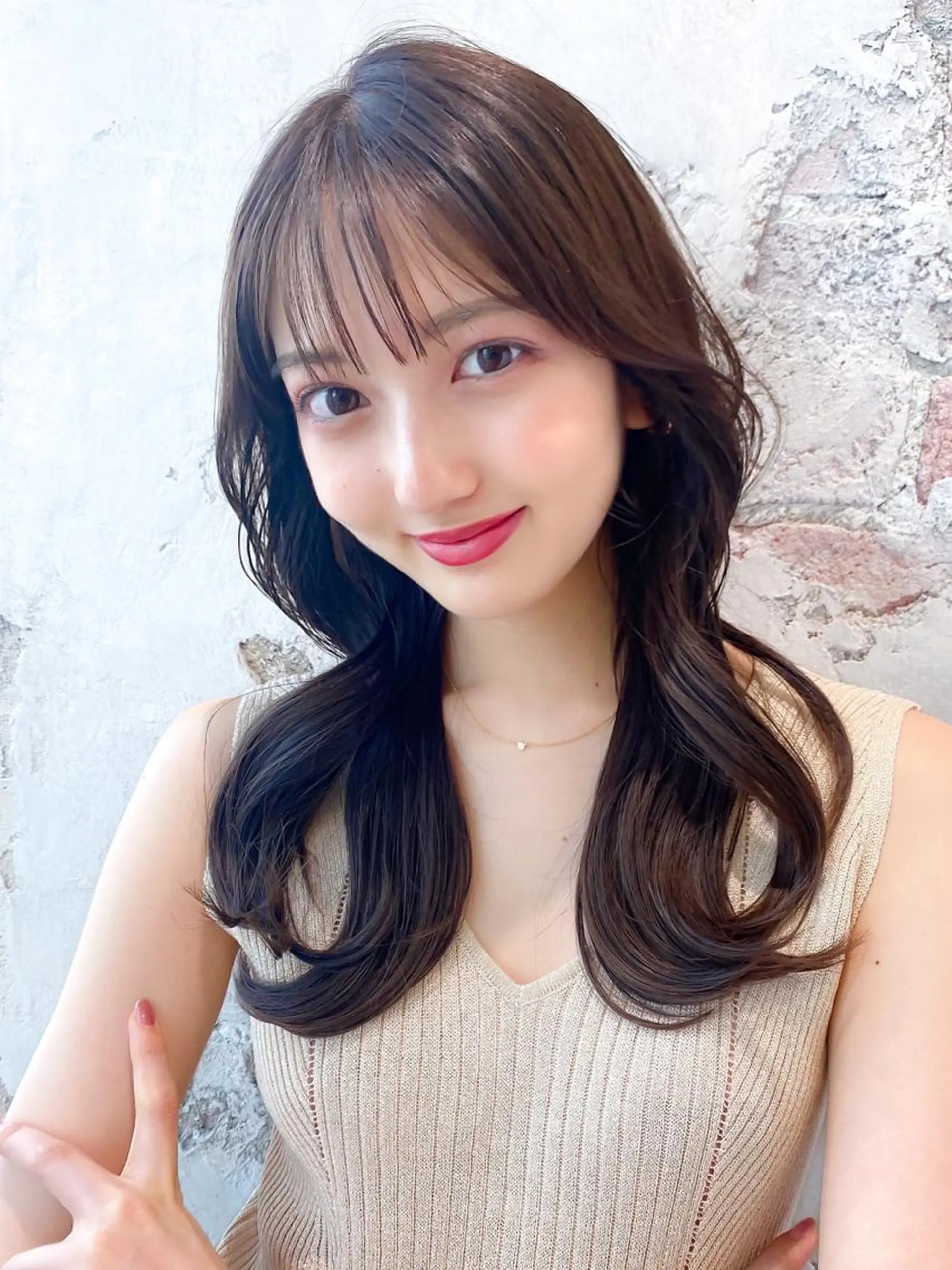 セミロング カラー ベージュカラー ブラウンカラー ブラウンベージュ くびれヘア 顔周りカット 顔周り/くびれヘア 韓国ヘア💕風間るなのヘアスタイル