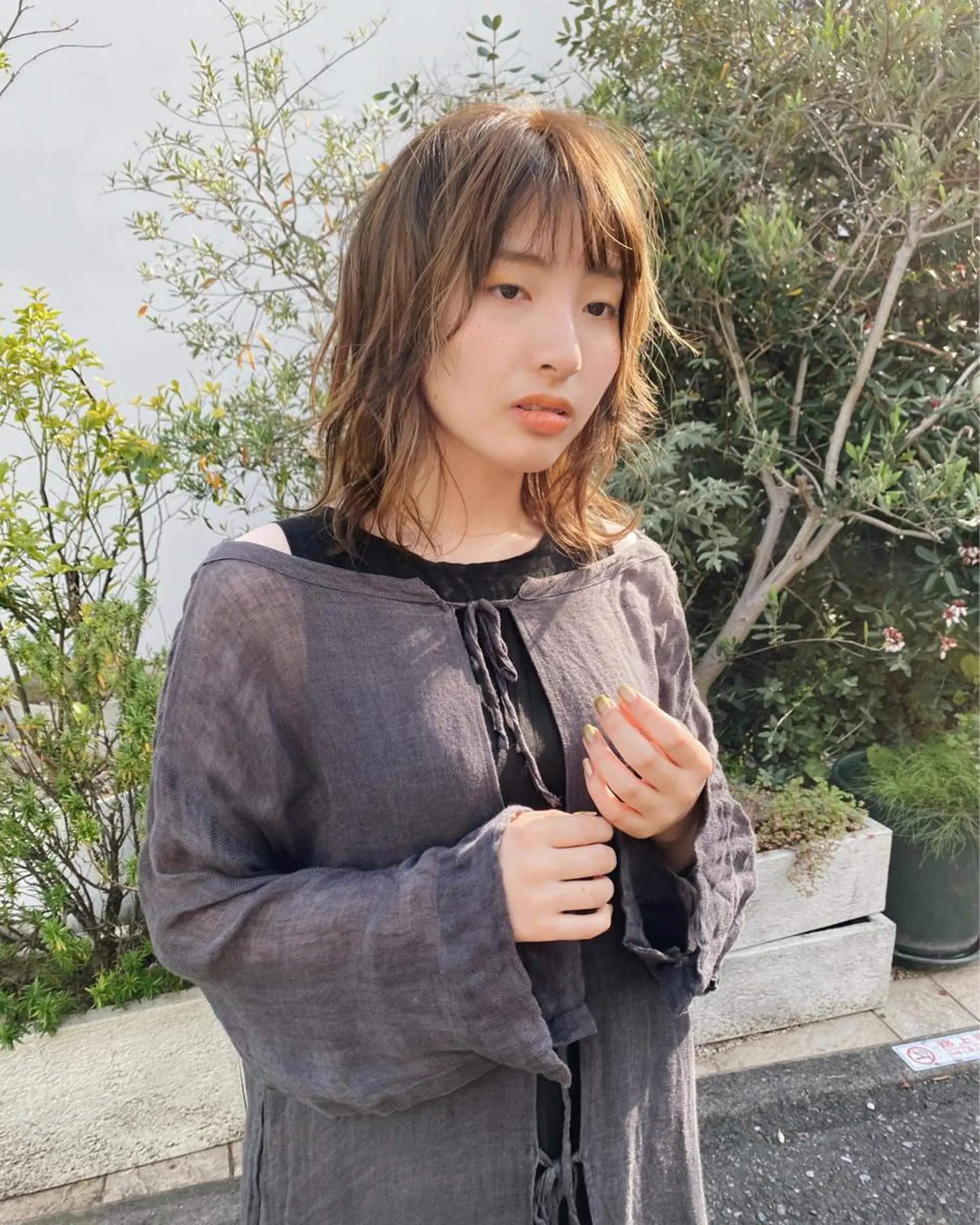 ミディアム カラー パーマ ミディアムパーマ ニュアンスパーマ 大石 沙季のヘアスタイル