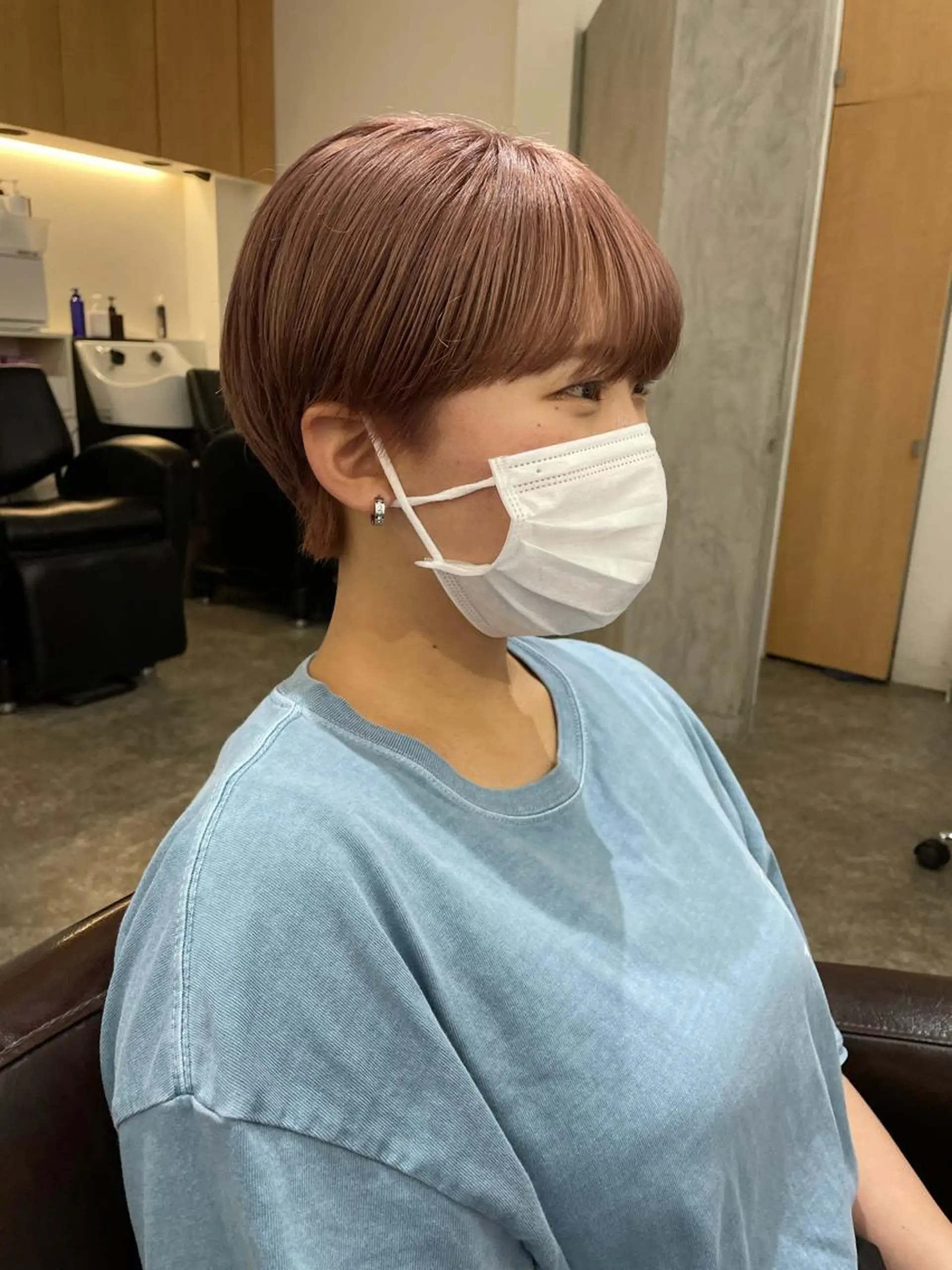 ショート カラー ベージュカラー ピンクカラー ピンクベージュ カット ヘアカラー トリートメント パーマ/透明感カラー /ボブ/吉田一生のヘアスタイル