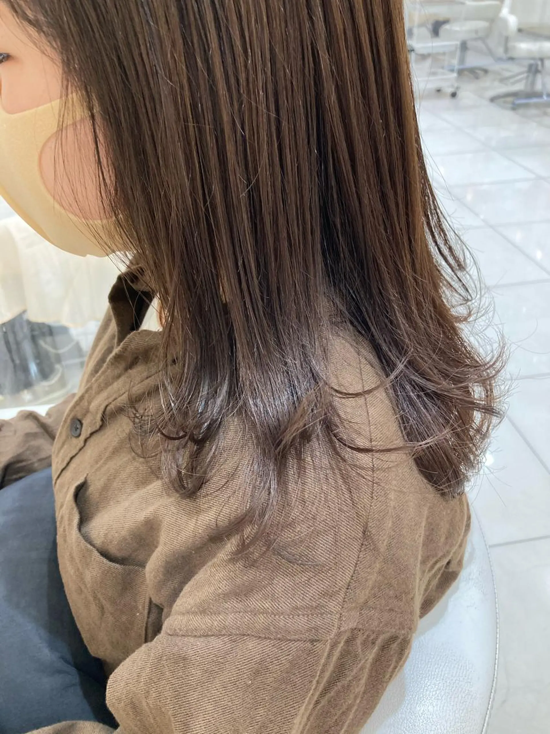 セミロング カラー オリーブカラー 田中 あかねのヘアスタイル