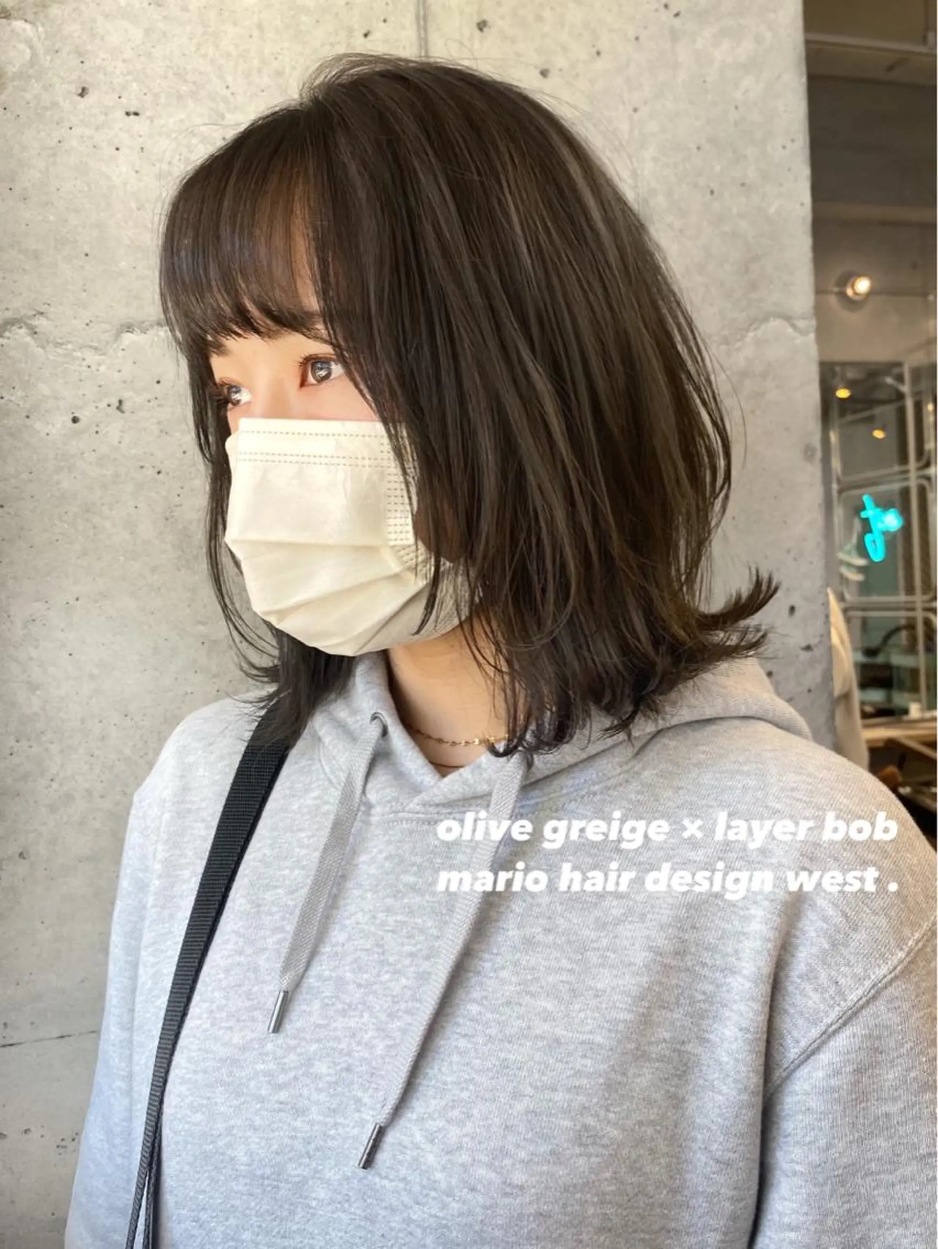 ミディアム カラー ボブレイヤー ミディアムレイヤー アッシュ ベージュカラー 透明感カラー 竹嶌 健吾のヘアスタイル