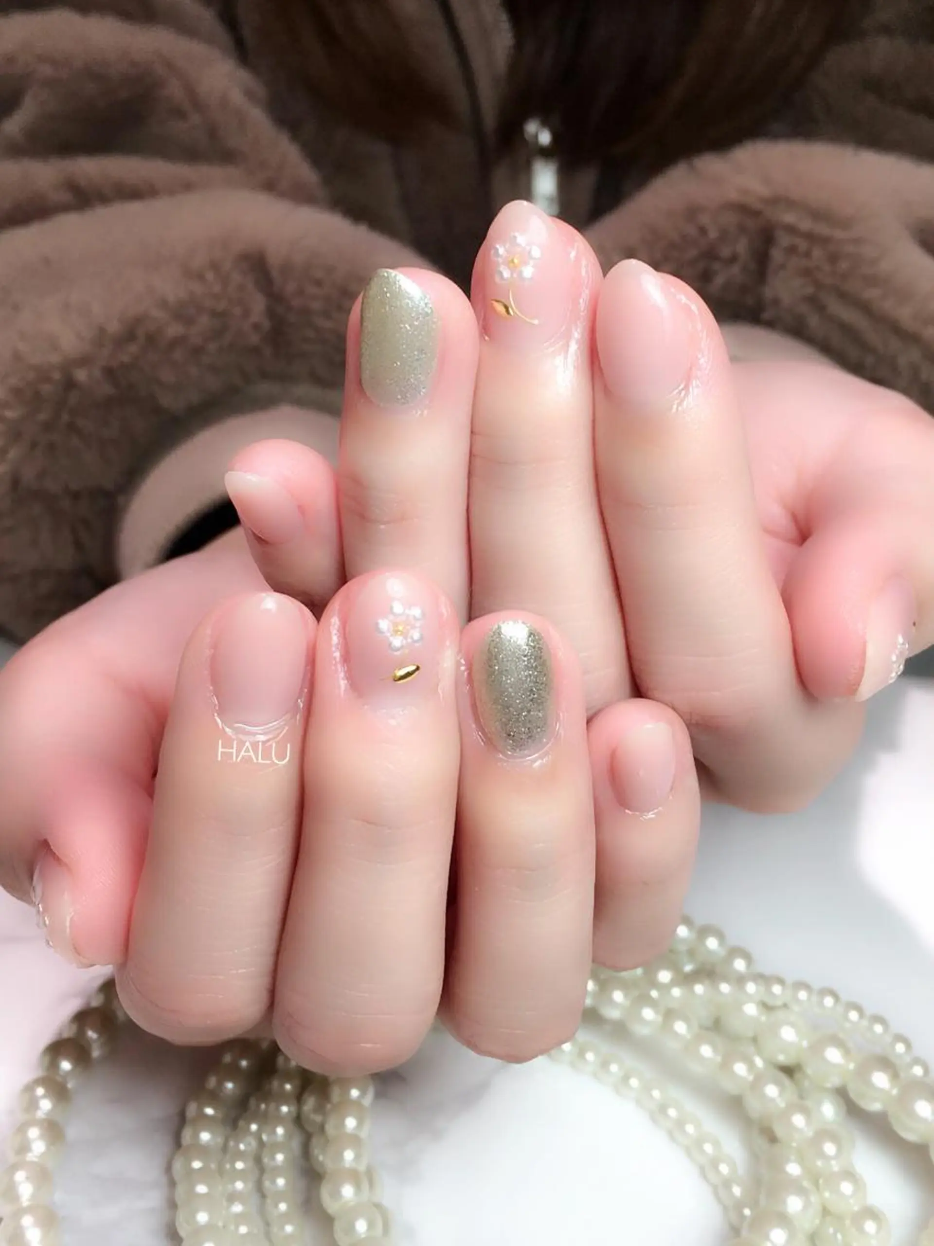 ネイル ラメ(グリッター) ピンク ピンクベージュ HALU ハルのネイルデザイン