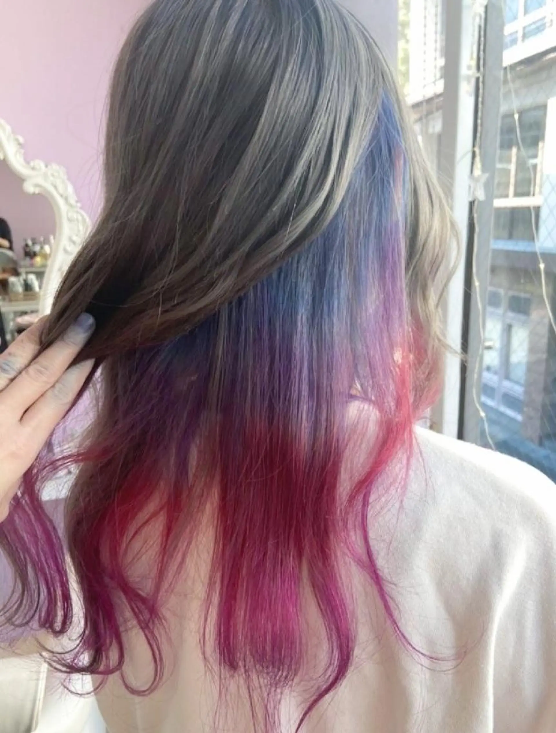 ロング カラー ヘアアレンジ ブルーカラー ブルーパープル ピンクカラー パープルカラー レッドカラー ナカシマ  アユミのヘアスタイル