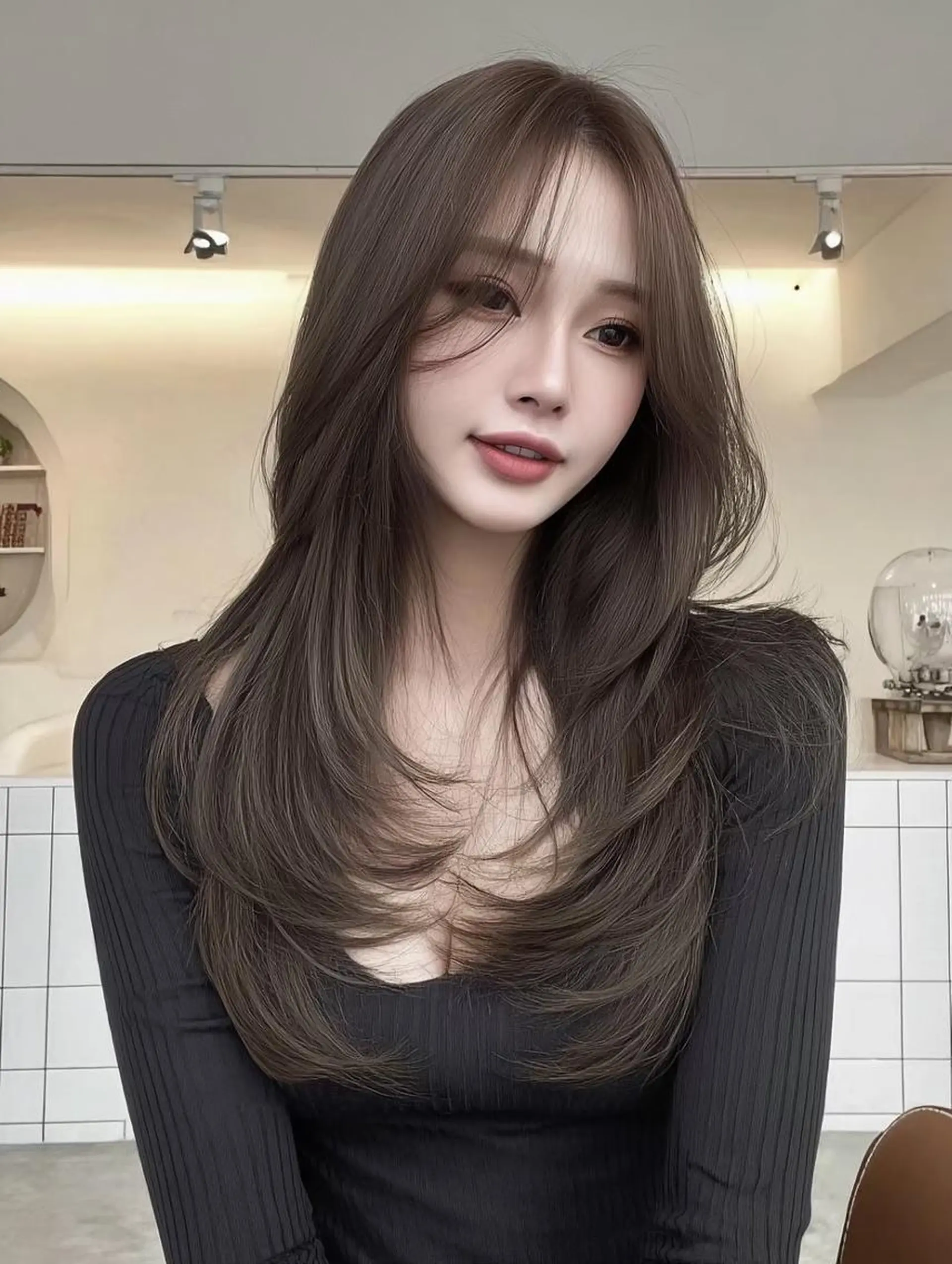 ロング カラー 透明感カラー ハッシュカット 髪質改善 韓国風ヘア レイヤーカット フォーカス ジャパンのヘアスタイル
