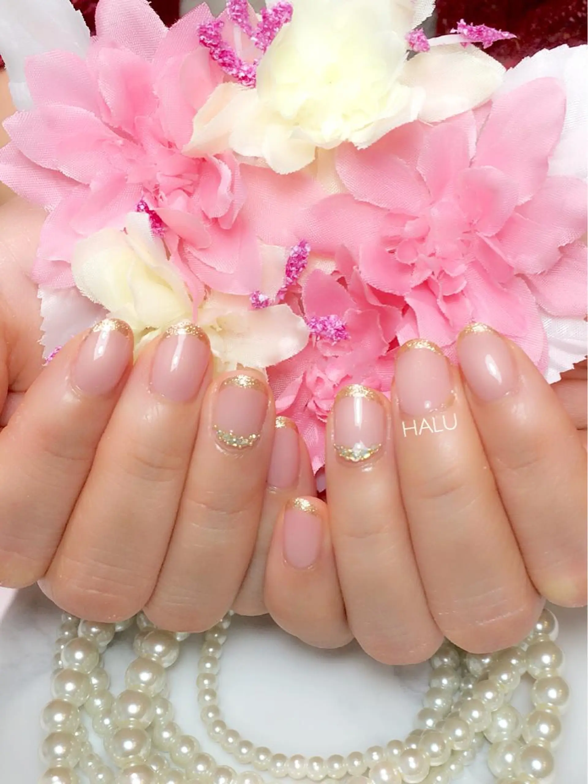 ネイル フレンチネイル ゴールド ピンク HALU ハルのネイルデザイン
