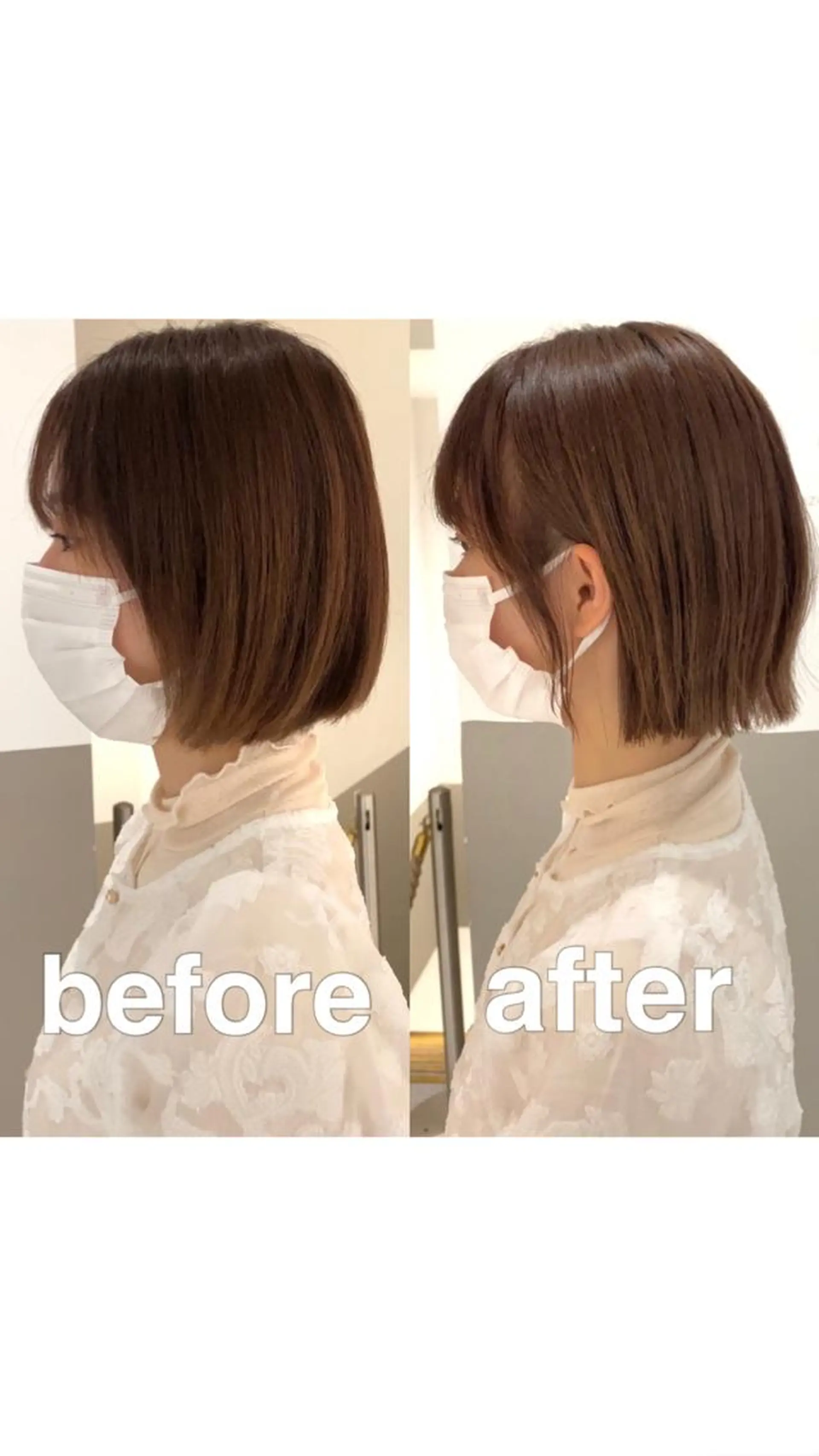 ミディアム カラー パーマ ヘアアレンジ 切りっぱなしボブ ブリーチ 透明感カラー グレージュ ブリーチなしカラー カット ヘアカラー トリートメント ヘアセット 小野寺瑞希 /最小顔カットのヘアスタイル