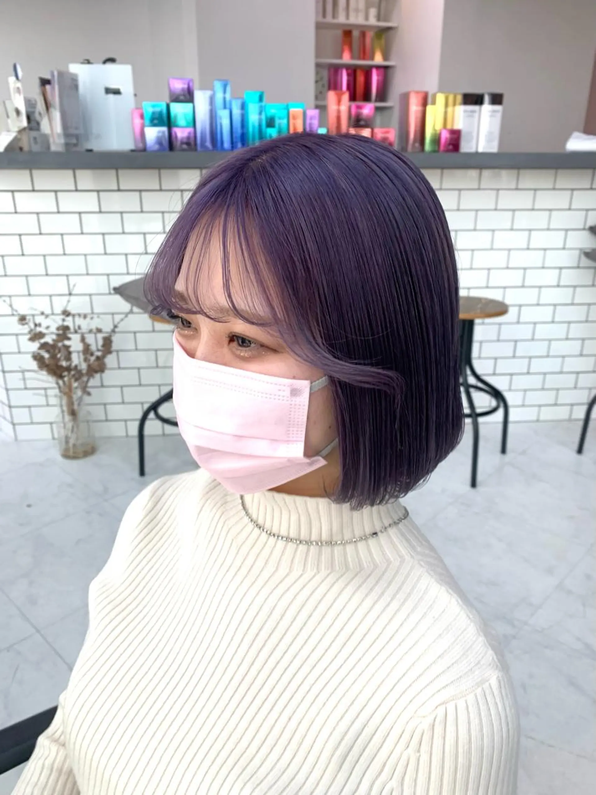 ショート カラー ヘアカラー トリートメント 🌷ラベンダーピンク 顔まわり🌷ねいろのヘアスタイル