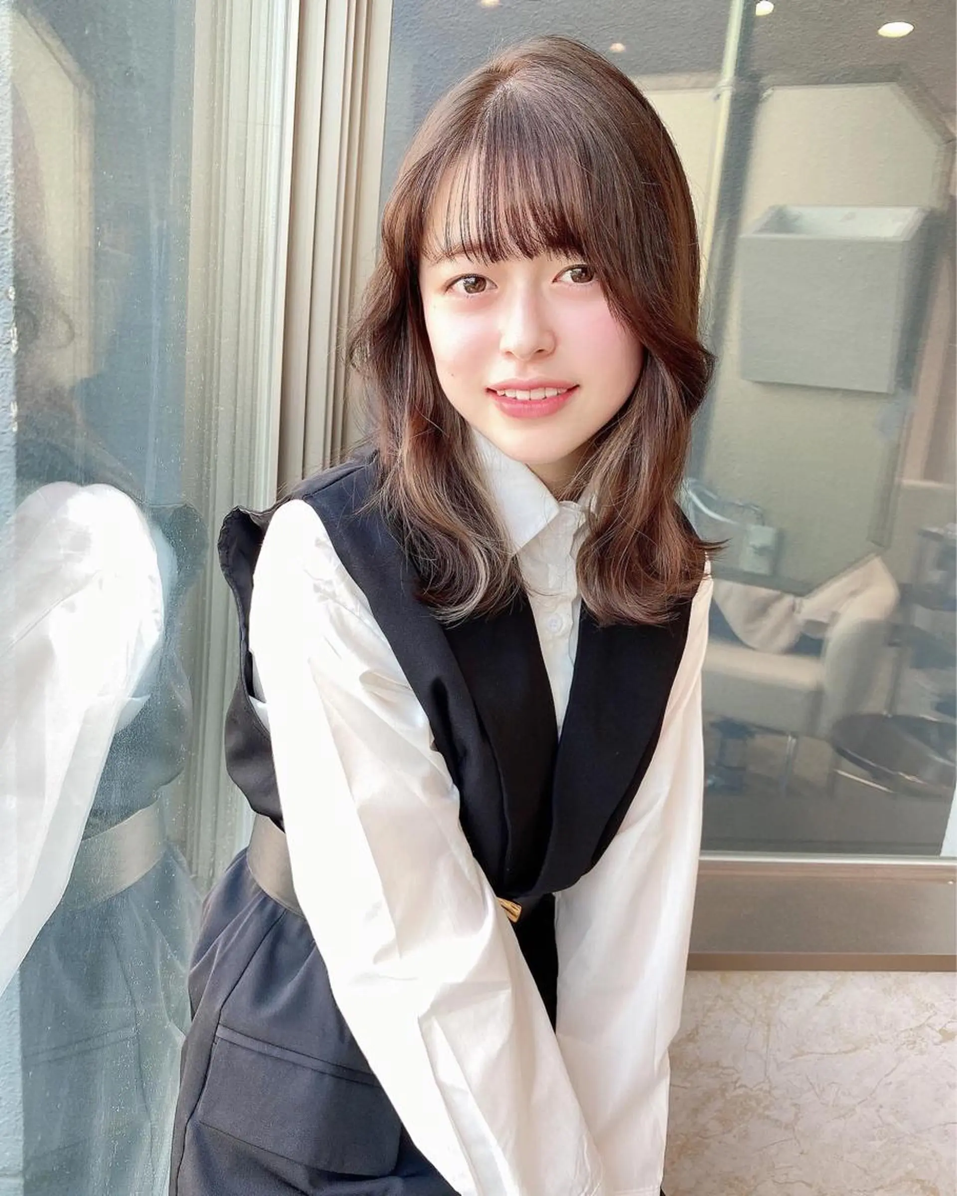 ミディアム カラー 店長/mao/ 前髪/顔周りカットのヘアスタイル