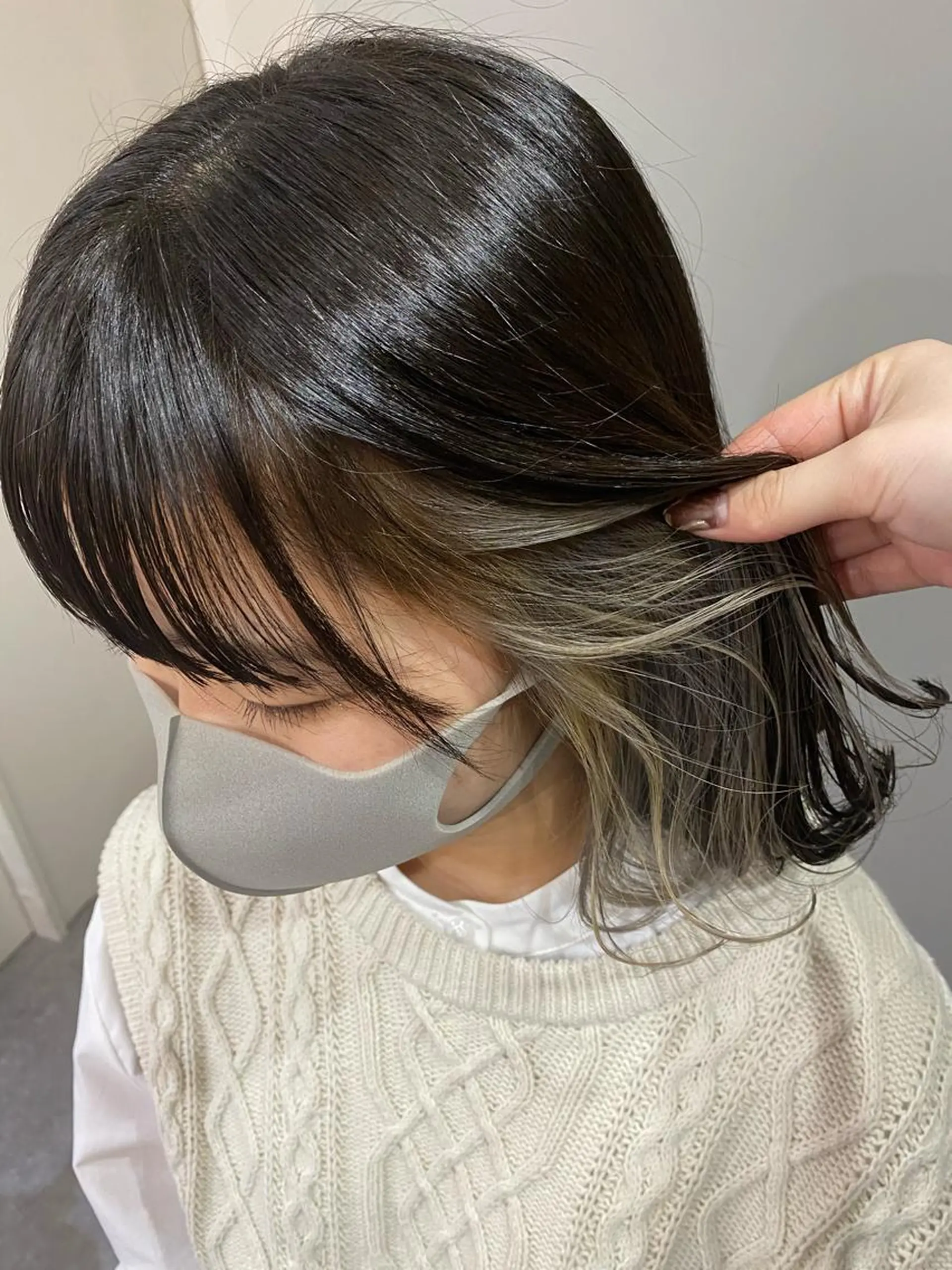 ミディアム カラー ヘアアレンジ ブリーチ グレージュ インナーカラー シルバー シルバーグレージュ ヘアカラー ボブ /ニュアンス/ satomi🧸💖のヘアスタイル