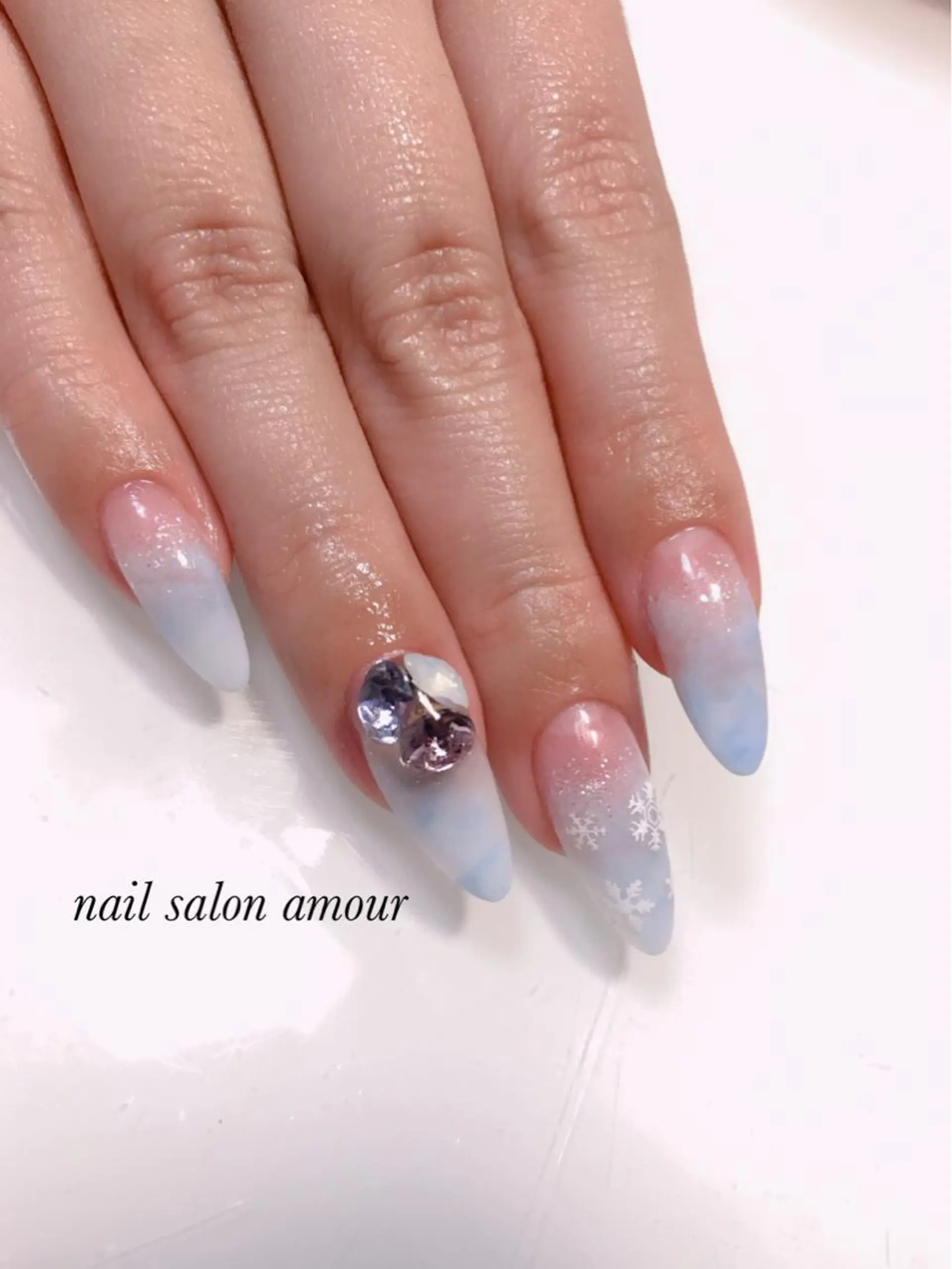 ネイル ブルー 大理石ネイル(マーブル) スカルプネイル ホワイト nailsalon ♡amour♡のネイルデザイン