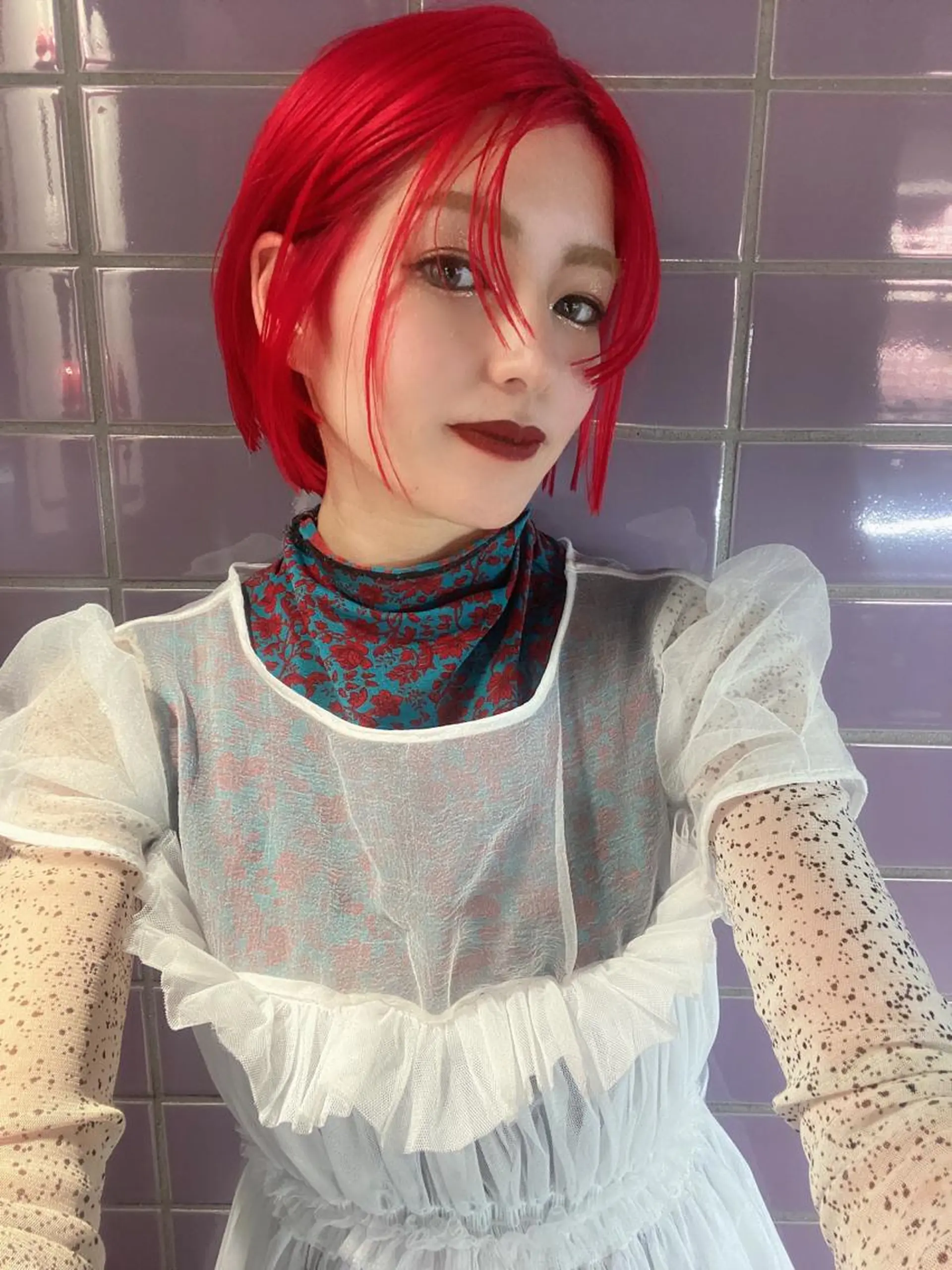 ミディアム カラー レッドカラー ボブ 鈴木/ニュアンス パーマ/メンズのヘアスタイル