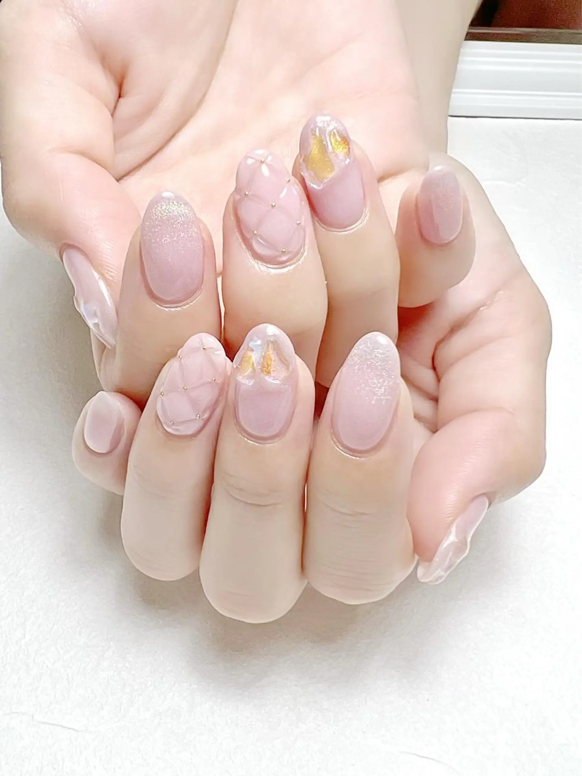ネイル ガーリー 氷ネイル・うるうるネイル マグネットネイル ピンク ワンホンネイル rouse nail RISATOのネイルデザイン