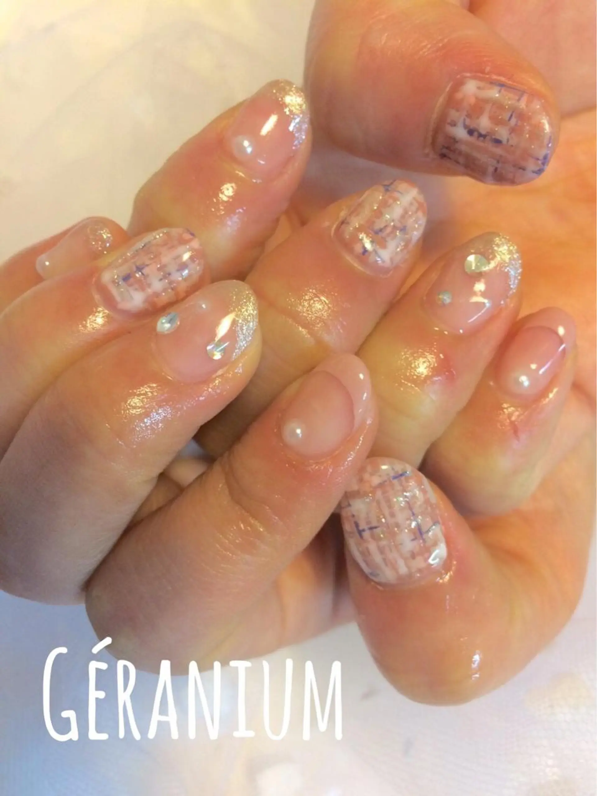 ネイル 春ネイル ツイードネイル GéRanium Harukaのネイルデザイン