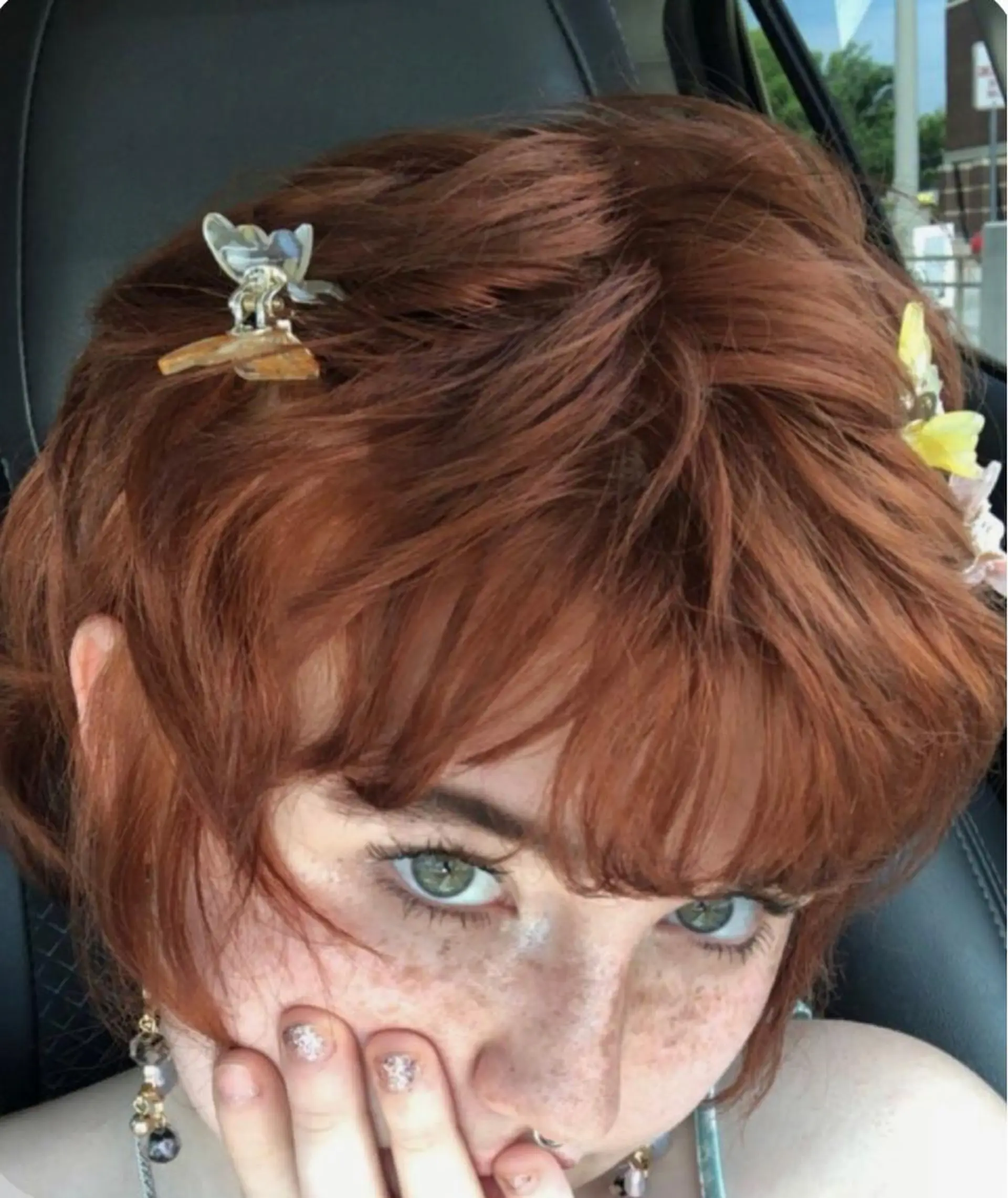 ミディアム カラー ブリーチ ブラウンカラー オレンジ タマキ/似合わせ カット/Wカラーのヘアスタイル