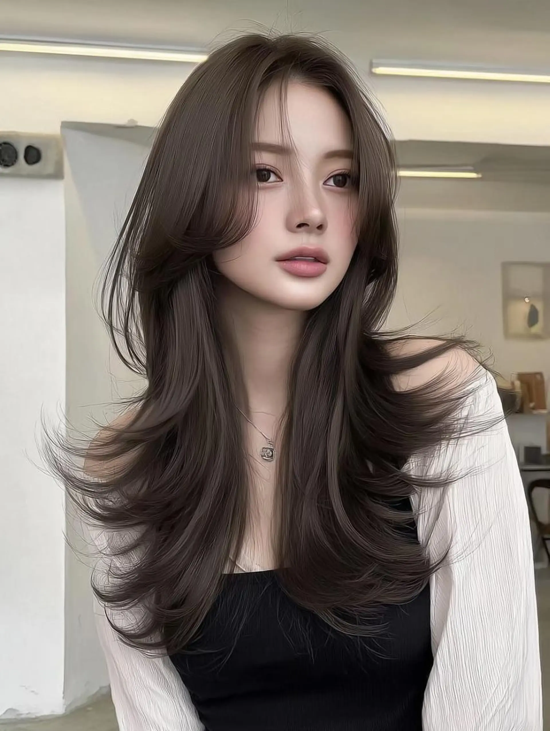 セミロング くびれヘア 顔周りカット 髪質改善 ヨシンモリ 韓国風ヘア カット ヘアカラー トリートメント sasa ササのヘアスタイル