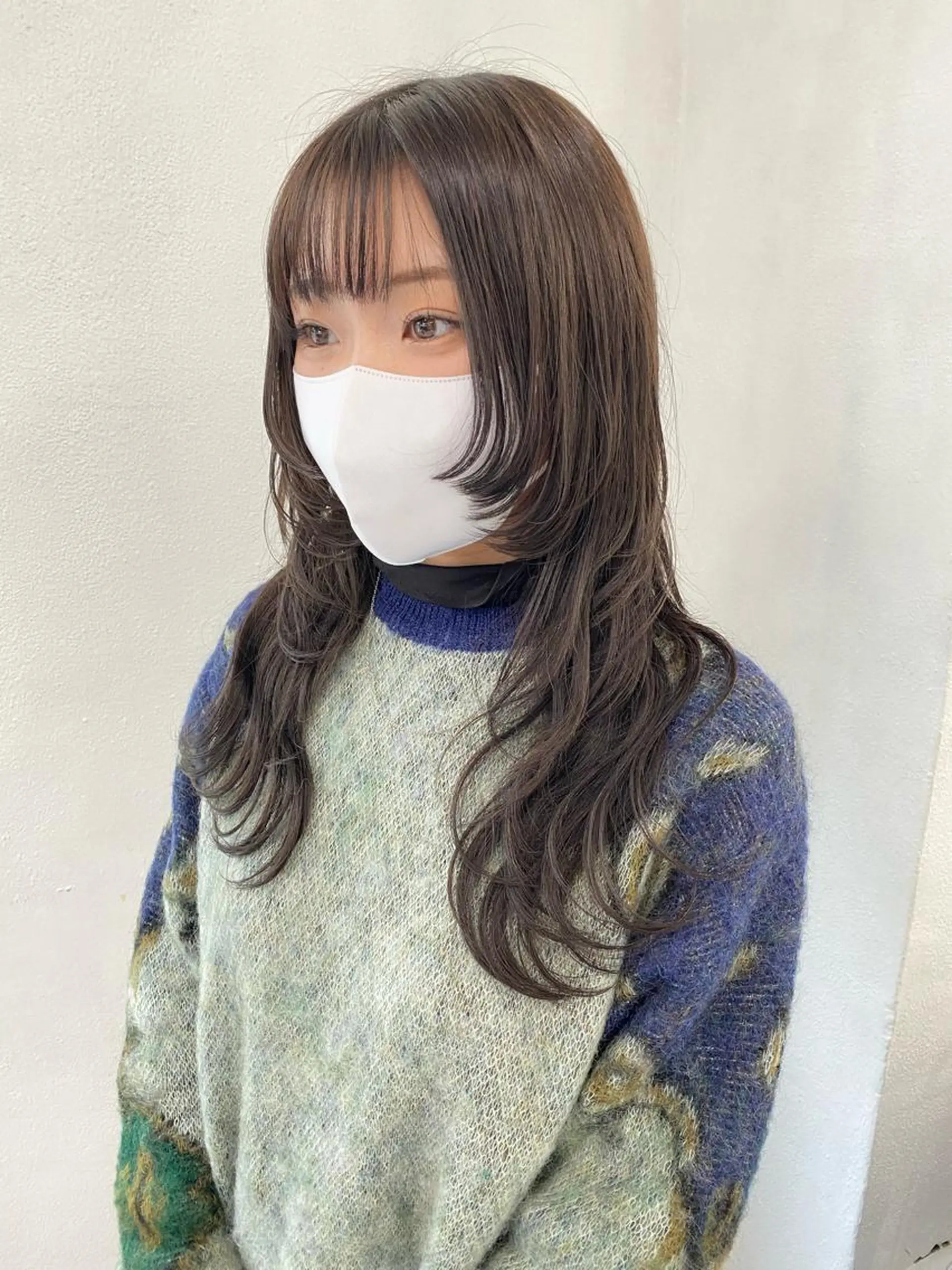 セミロング カラー シールエクステ エクステ カット エクステ レイヤーウルフ エクステ磯部のヘアスタイル