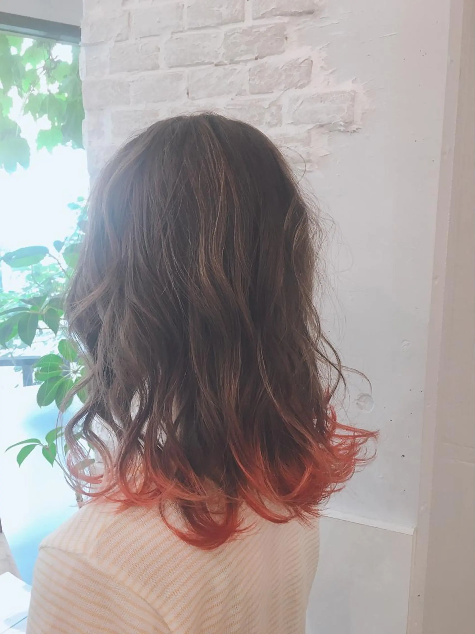 セミロング カラー オレンジ ヘアカラー Real me 鈴木のヘアスタイル