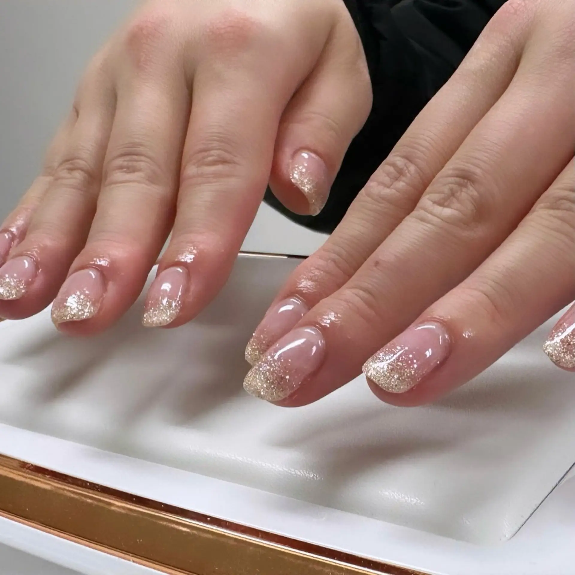Champagne gold glitter fade nails