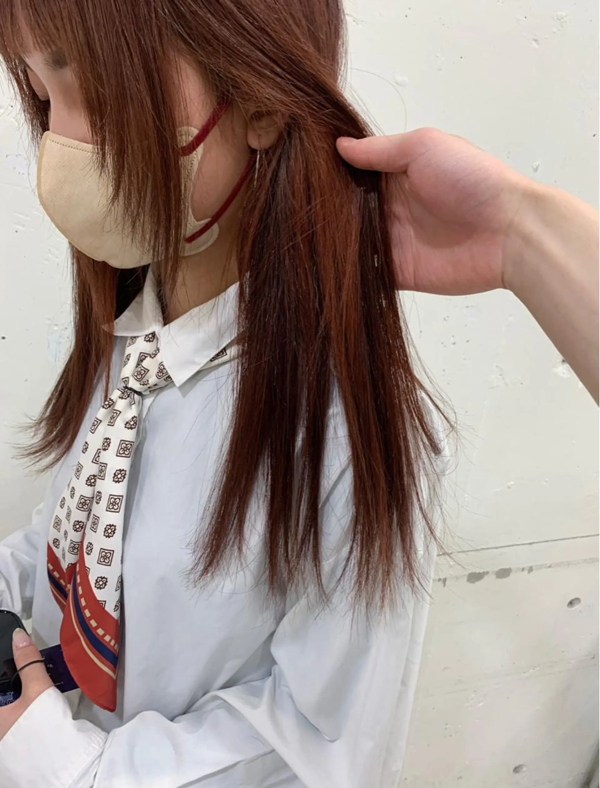 セミロング カラー パーマ ヘアアレンジ メンズ メンズインナーカラー インナーカラー オレンジ 似合わせパーマ/ kazuのヘアスタイル