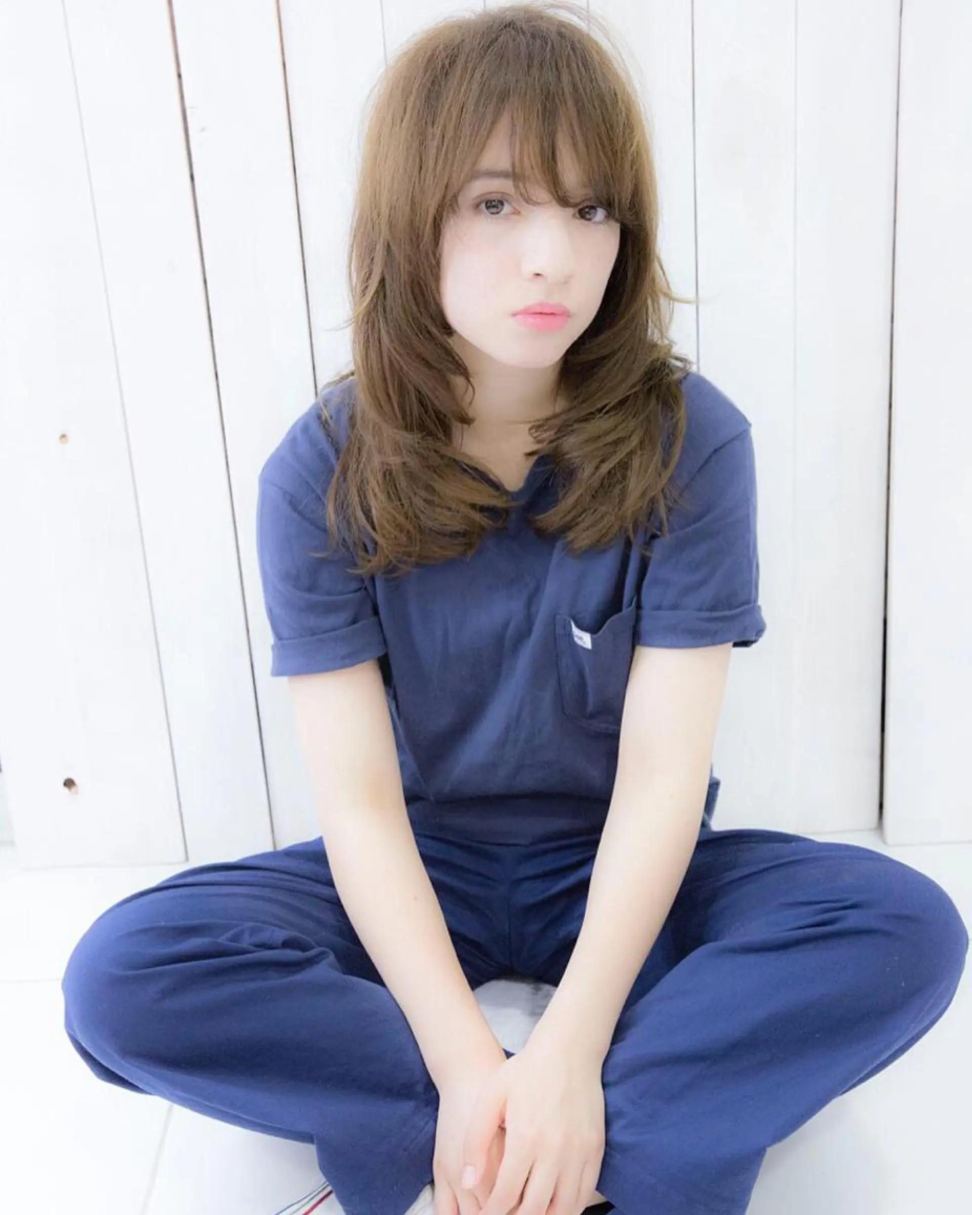 ロング カラー ブルーカラー ブルージュ ハイレイヤー レイヤーカット うざバング トップスタイリスト 小澤純一のヘアスタイル