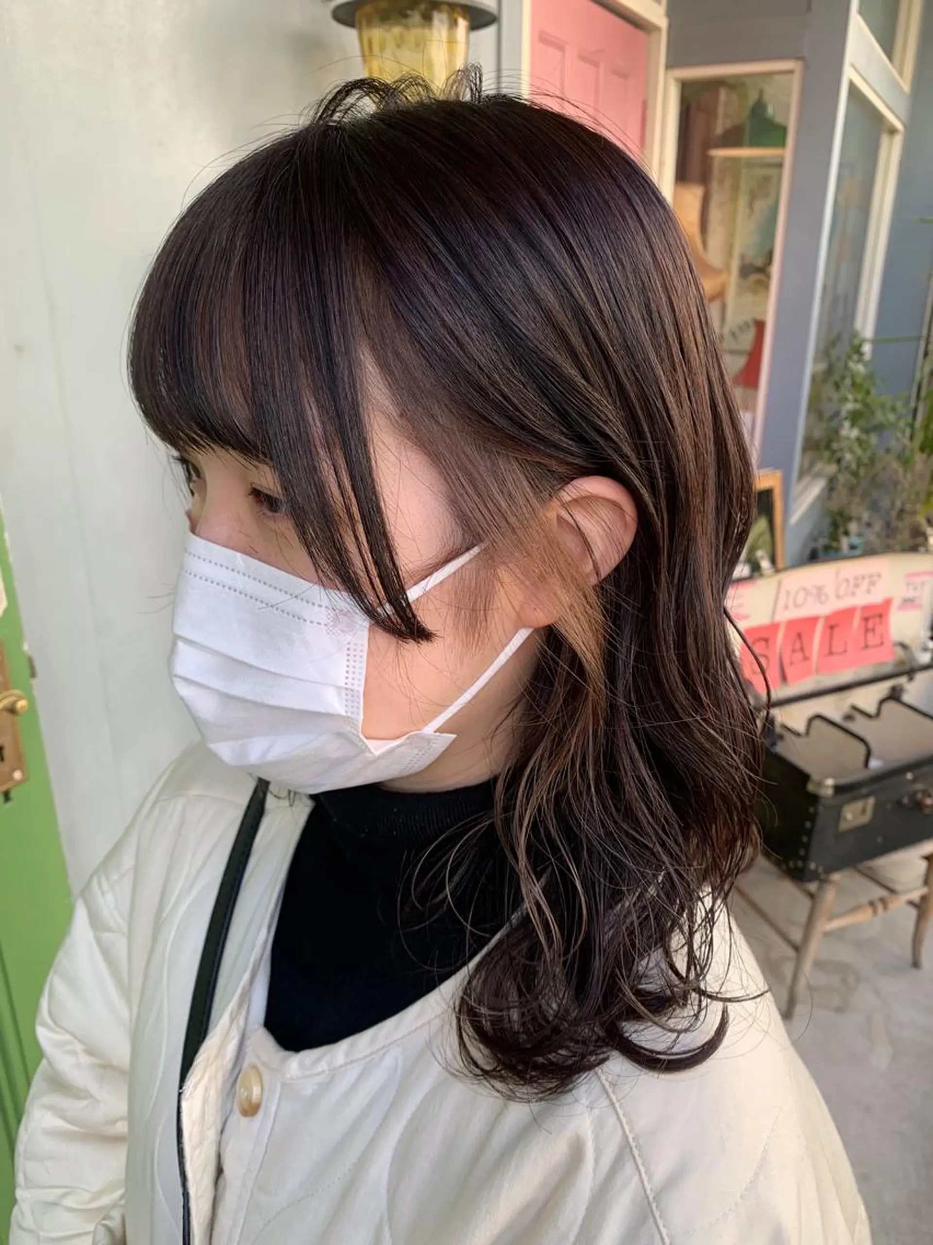 ミディアム カラー ミストバング ベージュカラー  フェイスフレーミング ヘアカラー 清水千優/パーマ/ メンズパーマのヘアスタイル
