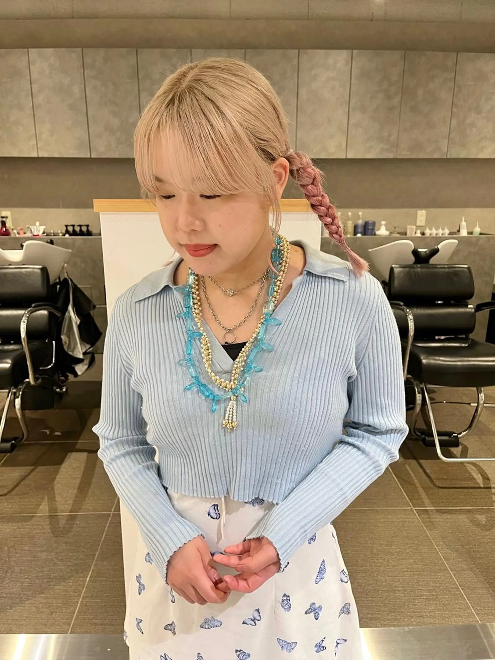 セミロング カラー ベージュカラー ブロンド ダブルカラー ハイトーンカラー ピンクカラー ヘアカラー トリートメント ショート/パーマ/ カラー/FUKOのヘアスタイル