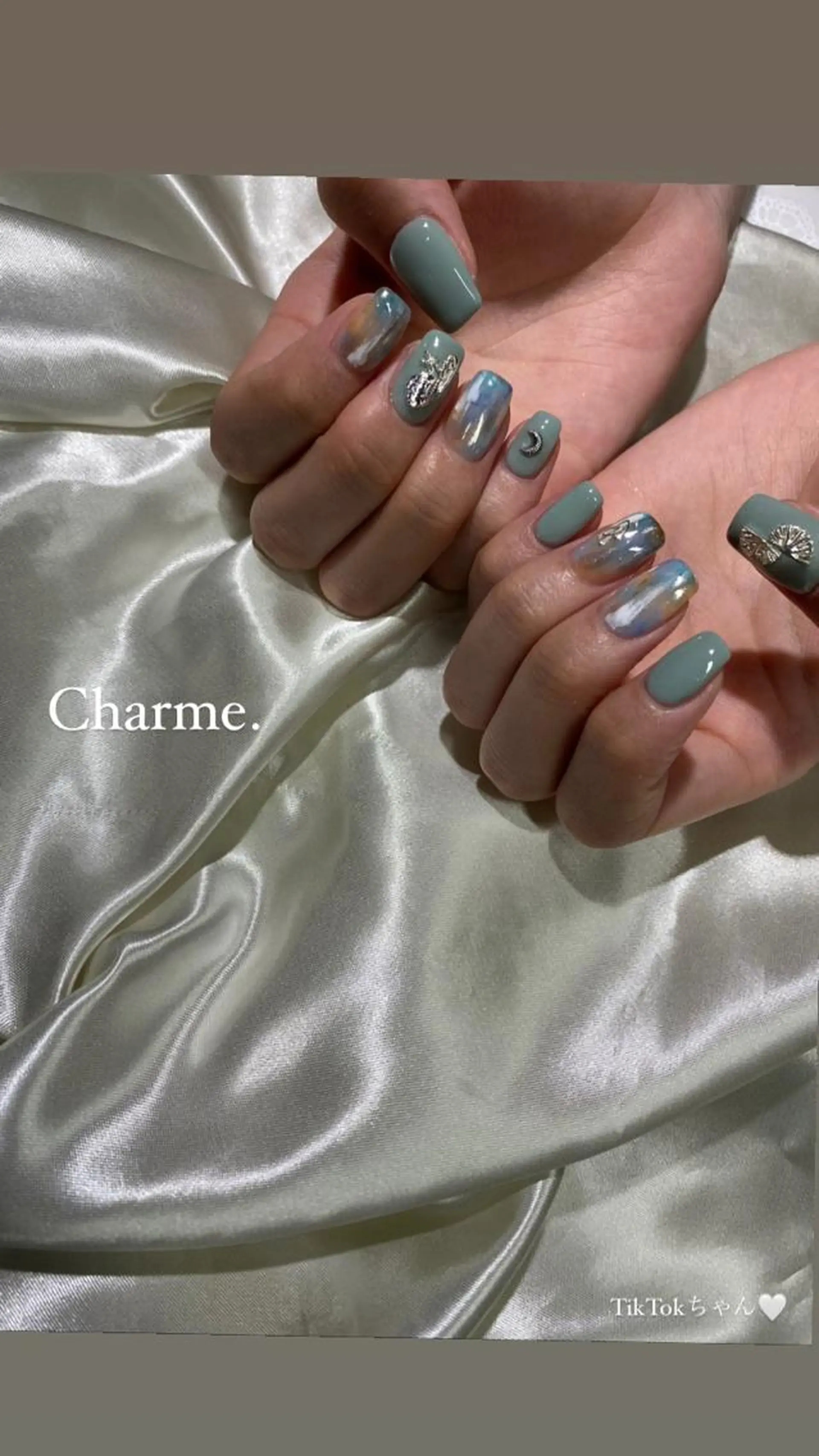 ネイル グリーン 韓国ネイル 持ち込み ニュアンスネイル Charme. NOBUKOのネイルデザイン