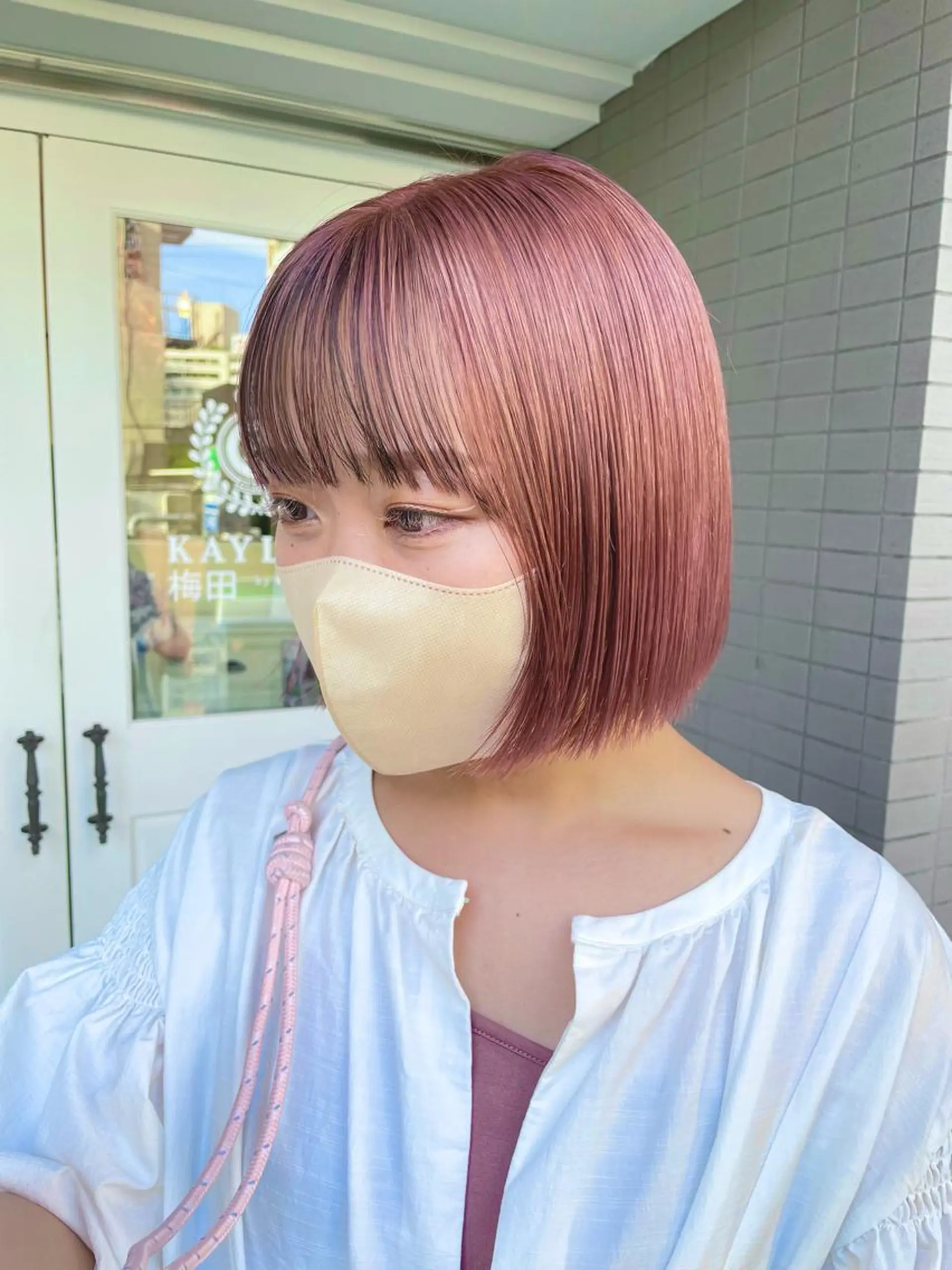 ミディアム カラー ヘアアレンジ ベージュカラー ピンクカラー ピンクベージュ ヘアカラー トリートメント 酸性縮毛矯正 梅田茶屋町 Juriのヘアスタイル