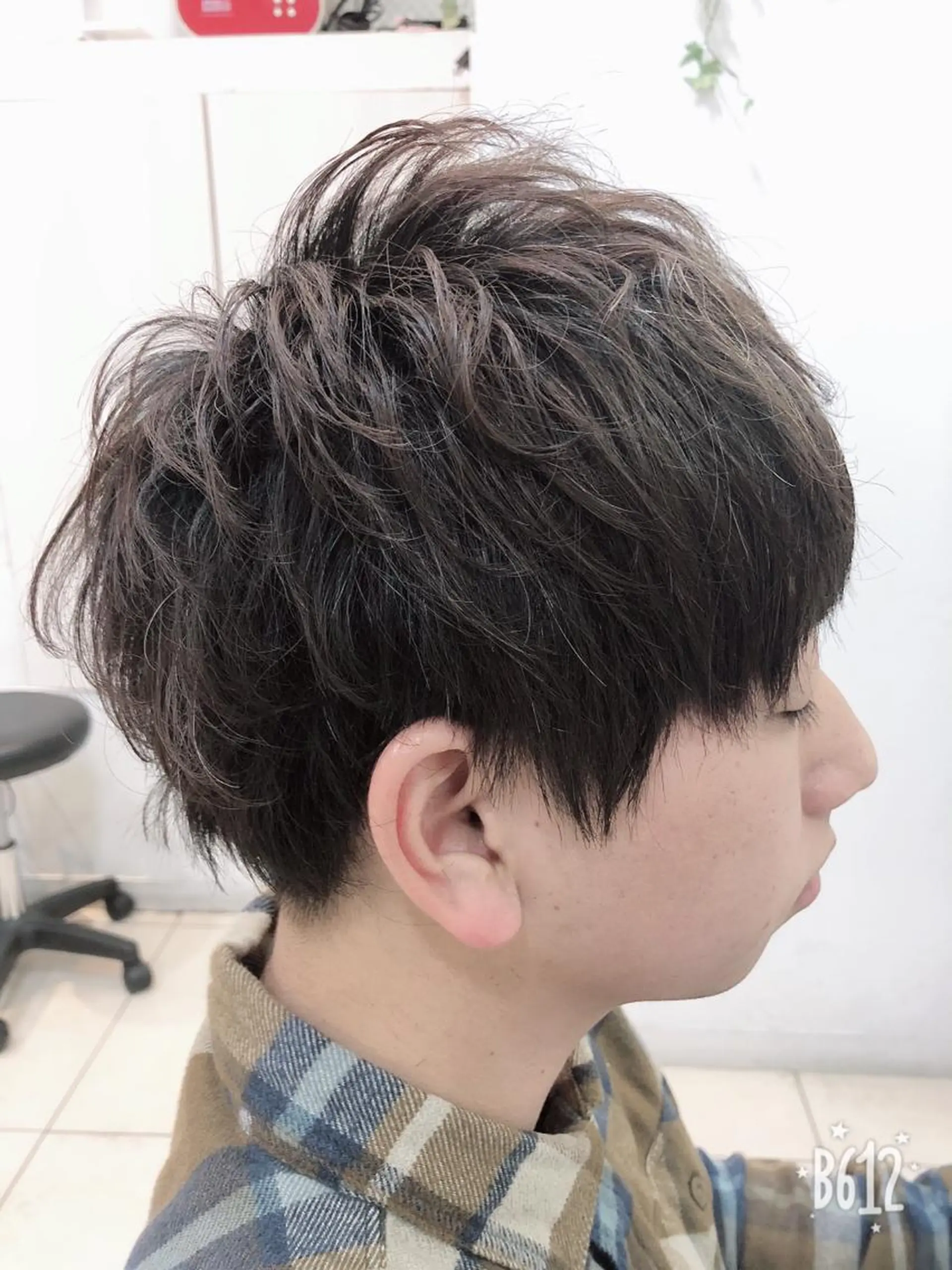 ショート パーマ メンズ 髪質改善× 白髪ぼかし溝江のヘアスタイル