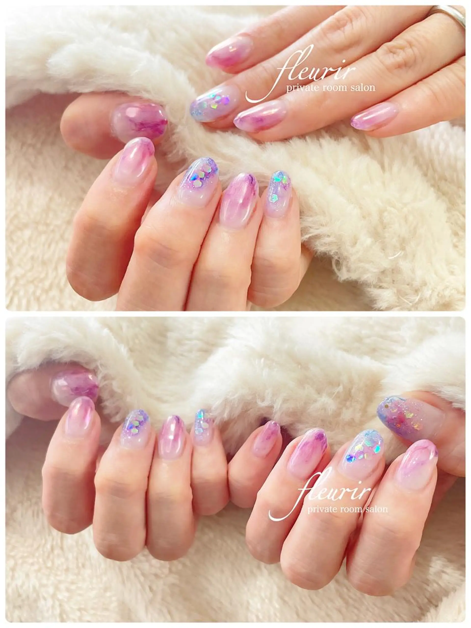 ネイル アートネイル オーロラネイル クリアネイル ラメ(グリッター) ミラーネイル フルリール 【プライベートサロンのネイルデザイン