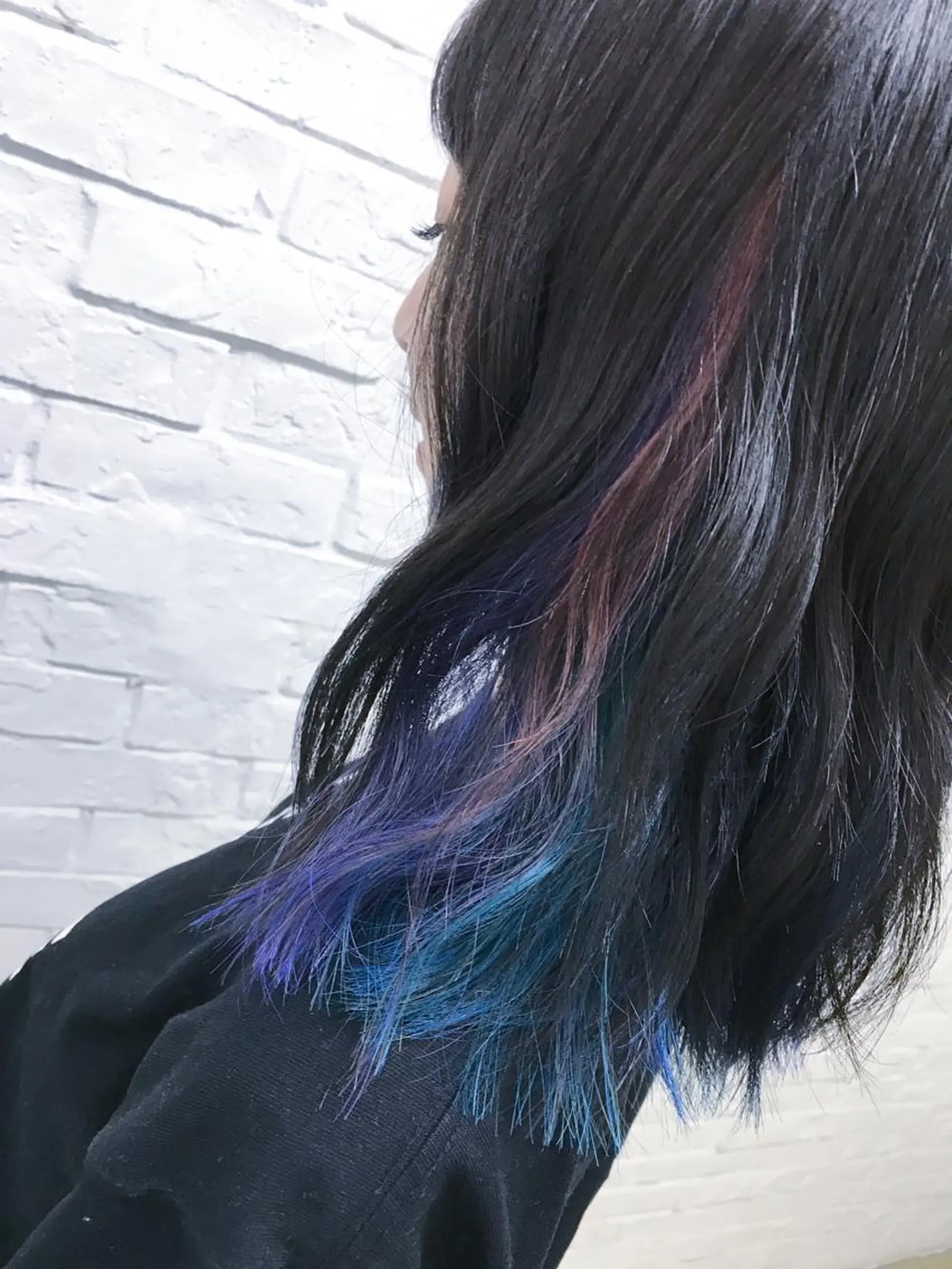 セミロング カラー ブルーカラー インナーカラー ピンクカラー パープルカラー トリートメント salonF 🔸hamaのマツエク・マツパデザイン