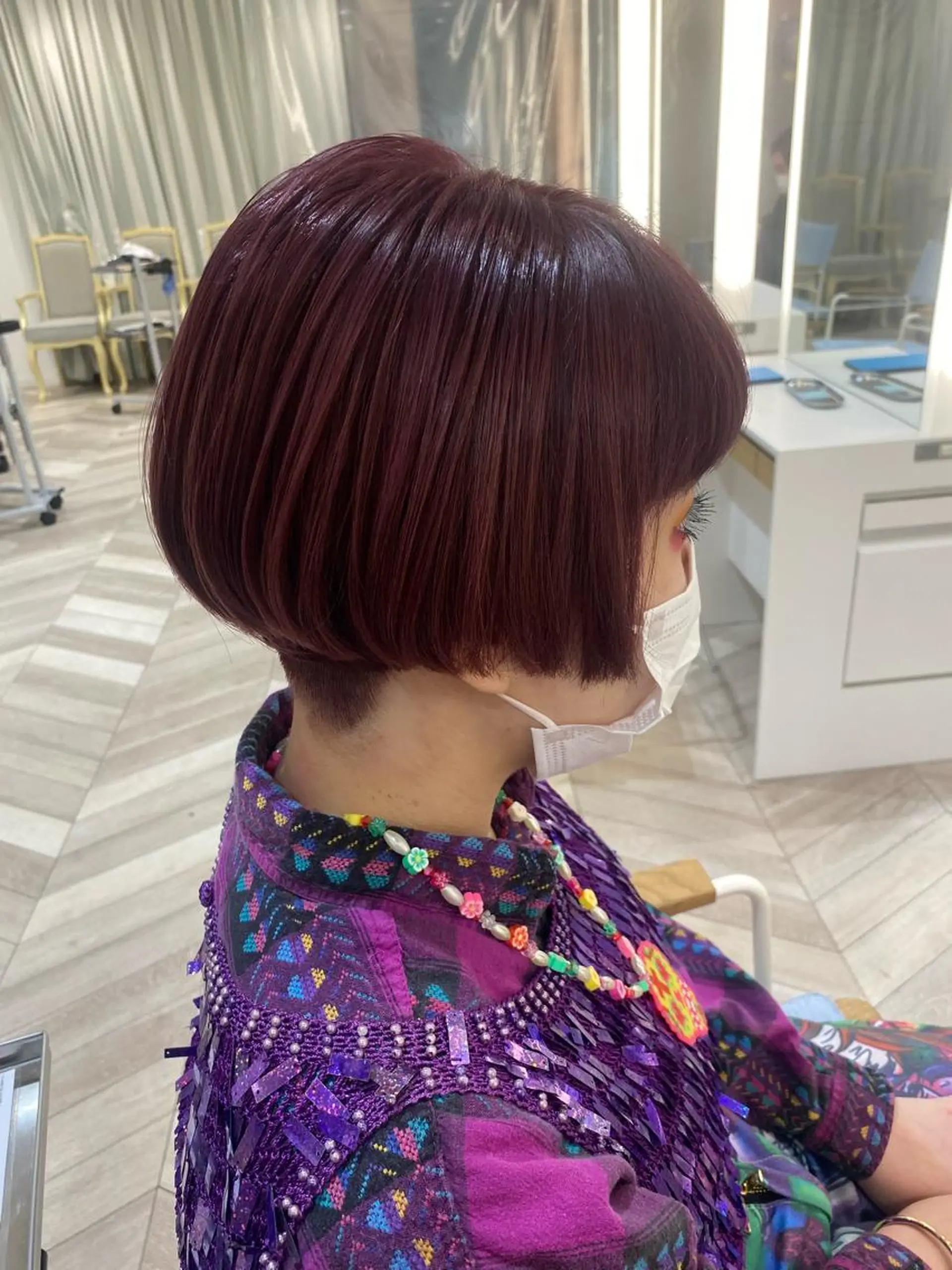 ショート カラー ピンクカラー バイオレットカラー バイオレットピンク ボブ ヘアカラー トリートメント 小顔レイヤー/ ベージュ🤍Rieのヘアスタイル