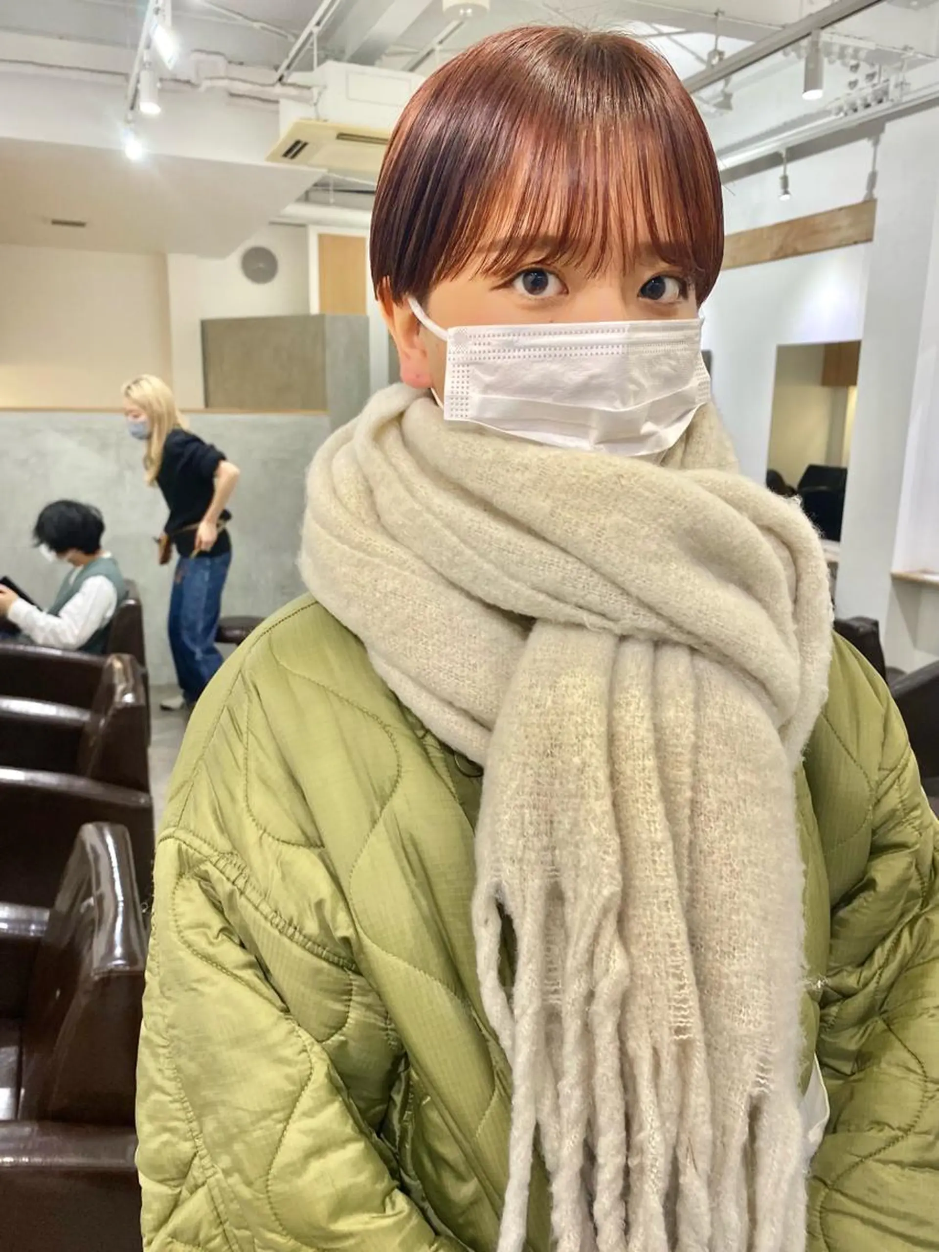 ショート カラー ブラウンカラー オレンジ オレンジブラウン ショートヘア カット ヘアカラー 森貴裕/ベージュ/ パーマ/オリーブのヘアスタイル