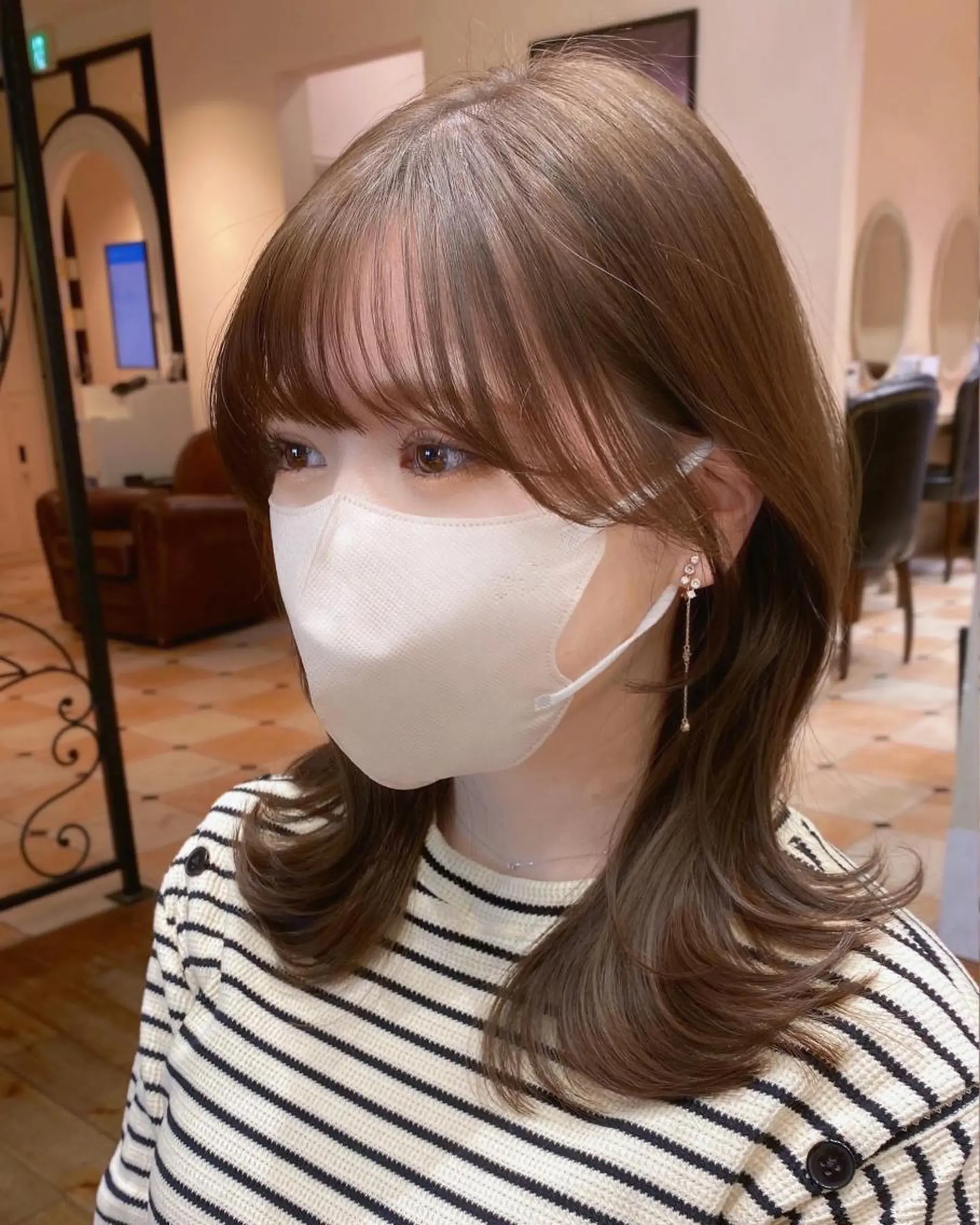 ミディアム カラー 顔まわりカット🌟 くびれヘア/寺門遥輝のヘアスタイル