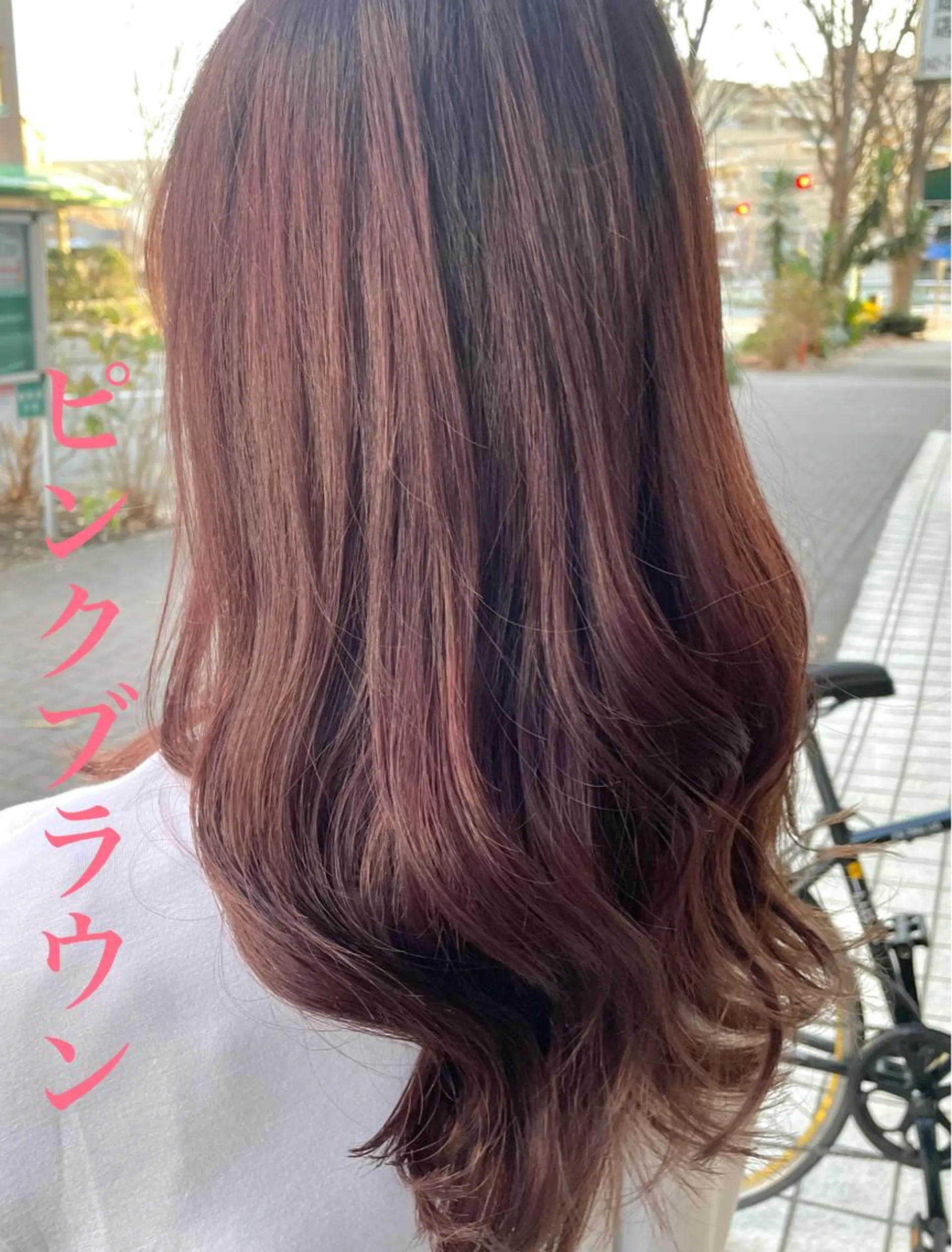 セミロング カラー ブラウンカラー ピンクカラー ピンクブラウン 髪質改善× 白髪ぼかし溝江のヘアスタイル