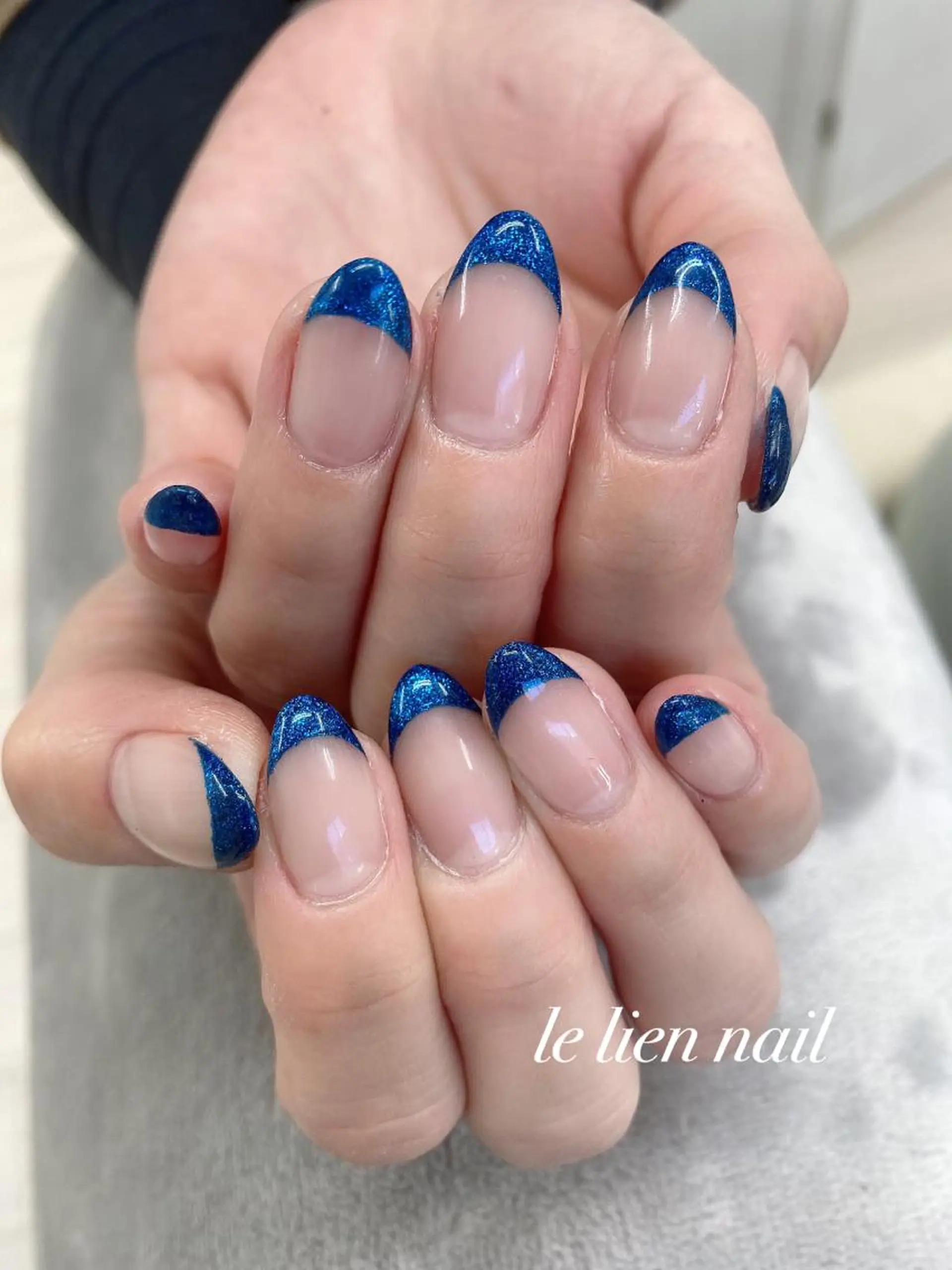 ネイル ブルー フレンチネイル キラキラネイル 冬ネイル le lien nailのネイルデザイン