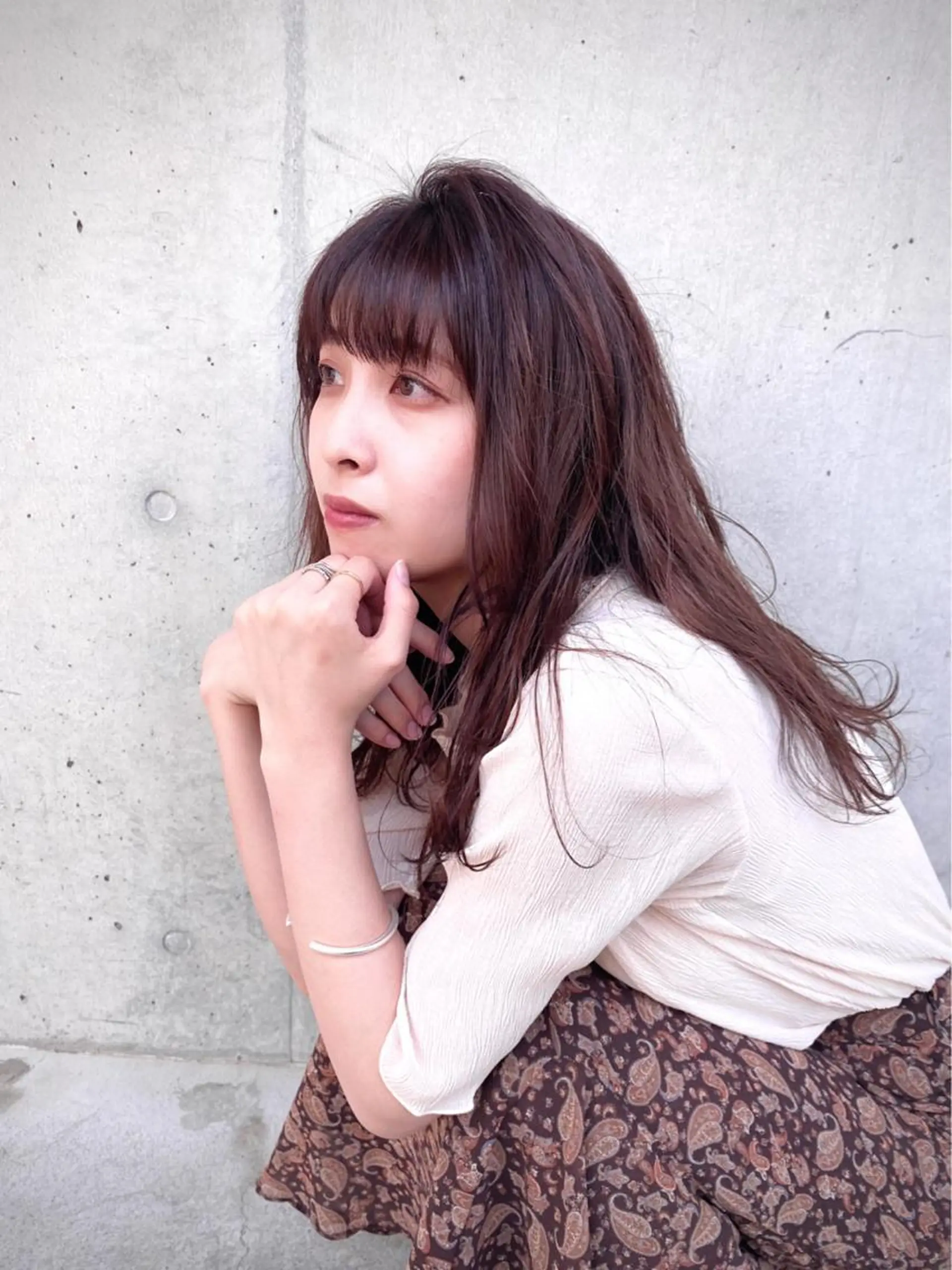 ロング カラー ブラウンカラー ピンクカラー ピンクブラウン ロング 川越 輝梨奈のヘアスタイル