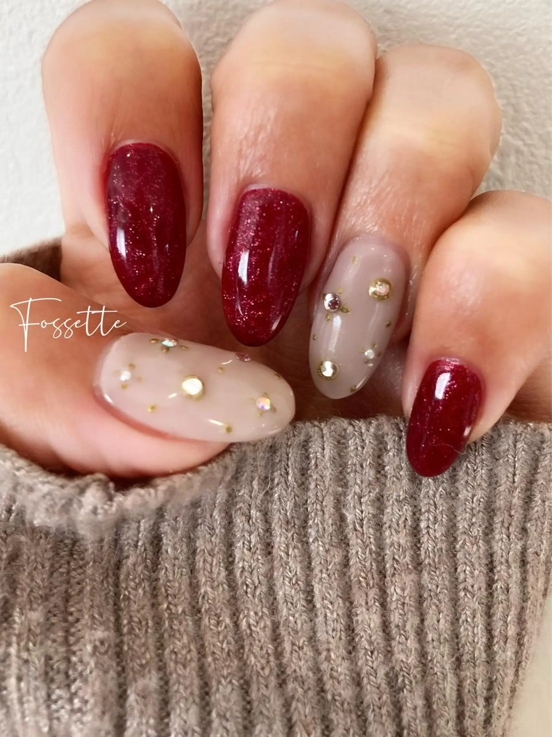 ネイル ボルドー フラワーネイル マグネットネイル 冬ネイル nailsalon Fossetteのネイルデザイン